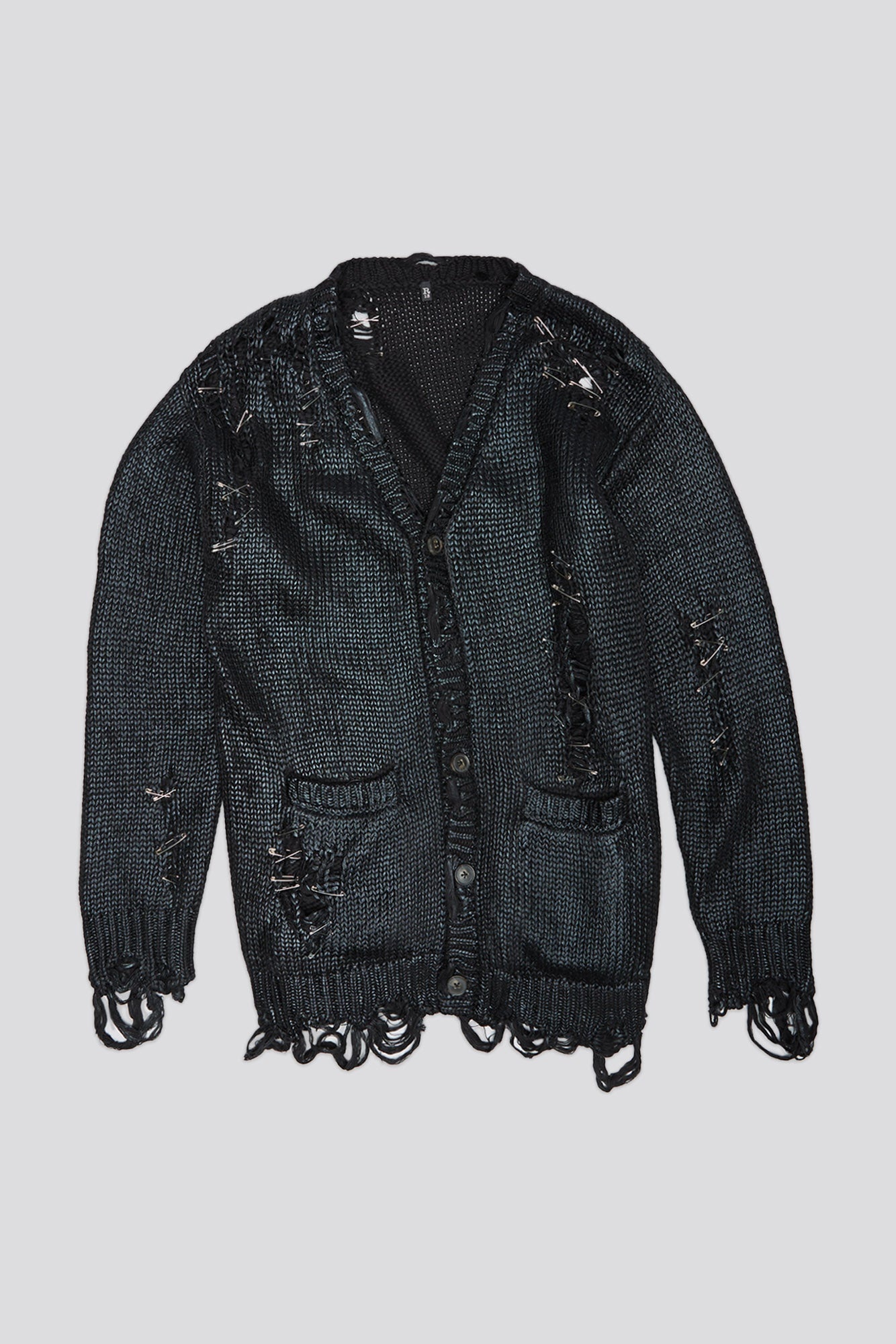 DISTRESSED BOYFRIEND CARDIGAN - COATED BLACK -R13 - 5