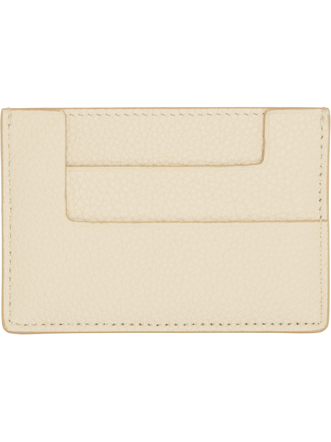 Beige Grain Leather Card Holder - 2
