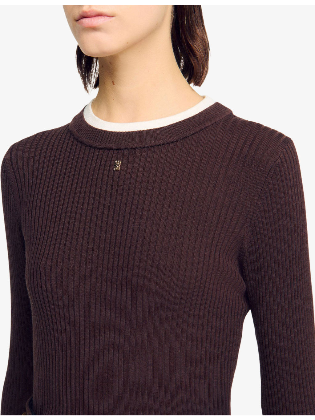 Brand-Plaque Layered-Trim Knitted Jumper - 5