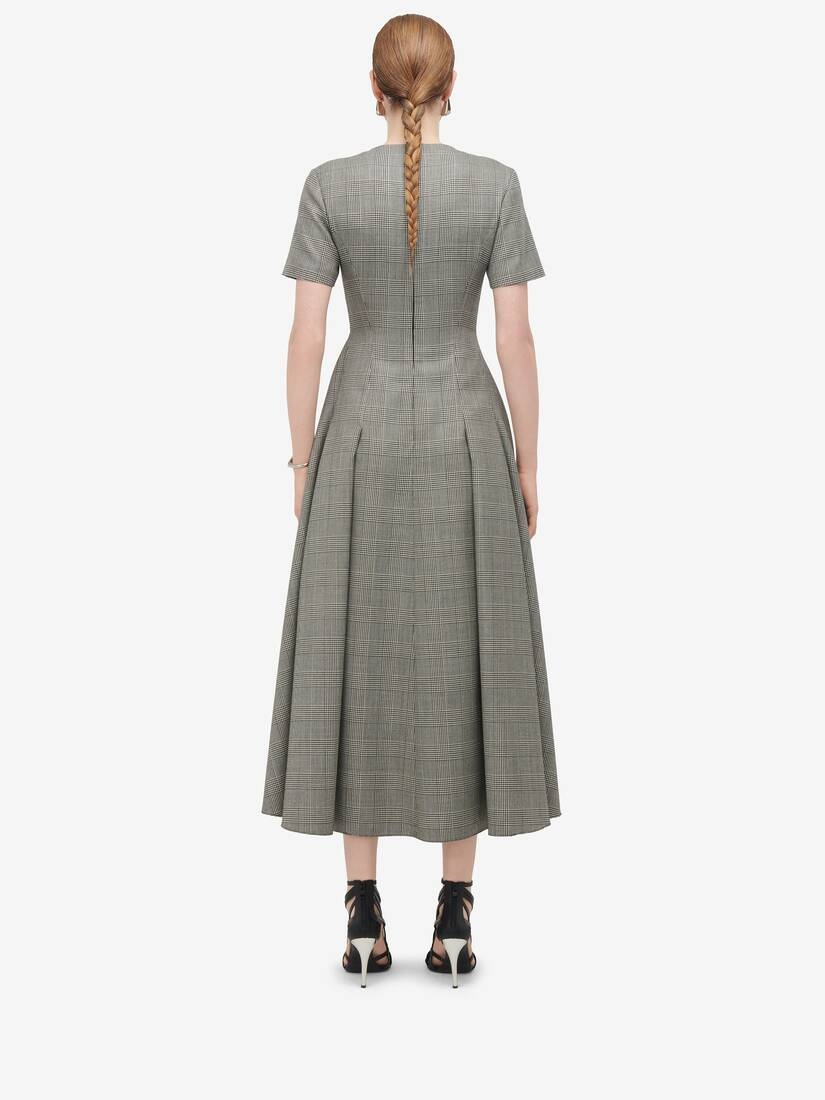 Women's Prince Of Wales Slashed Midi Dress in Black/ivory - 4
