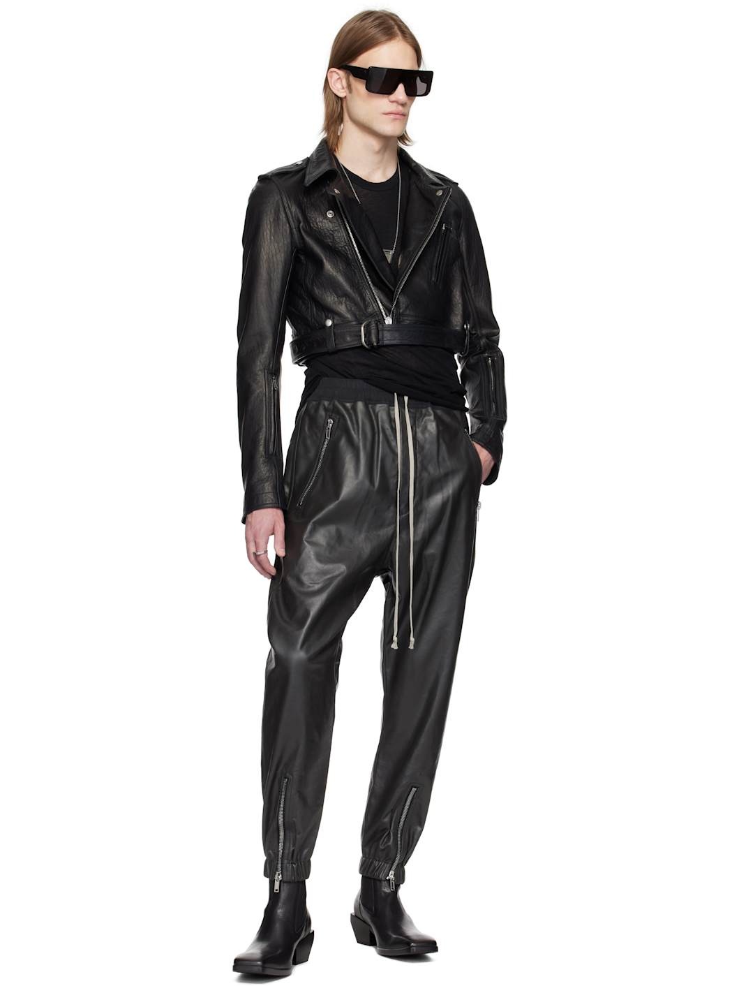 Black Hollywood Cropped Luke S Stooges Leather Jacket - 4