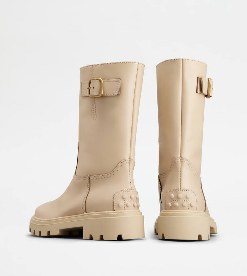 Tod's BIKER BOOTS IN LEATHER - BEIGE outlook