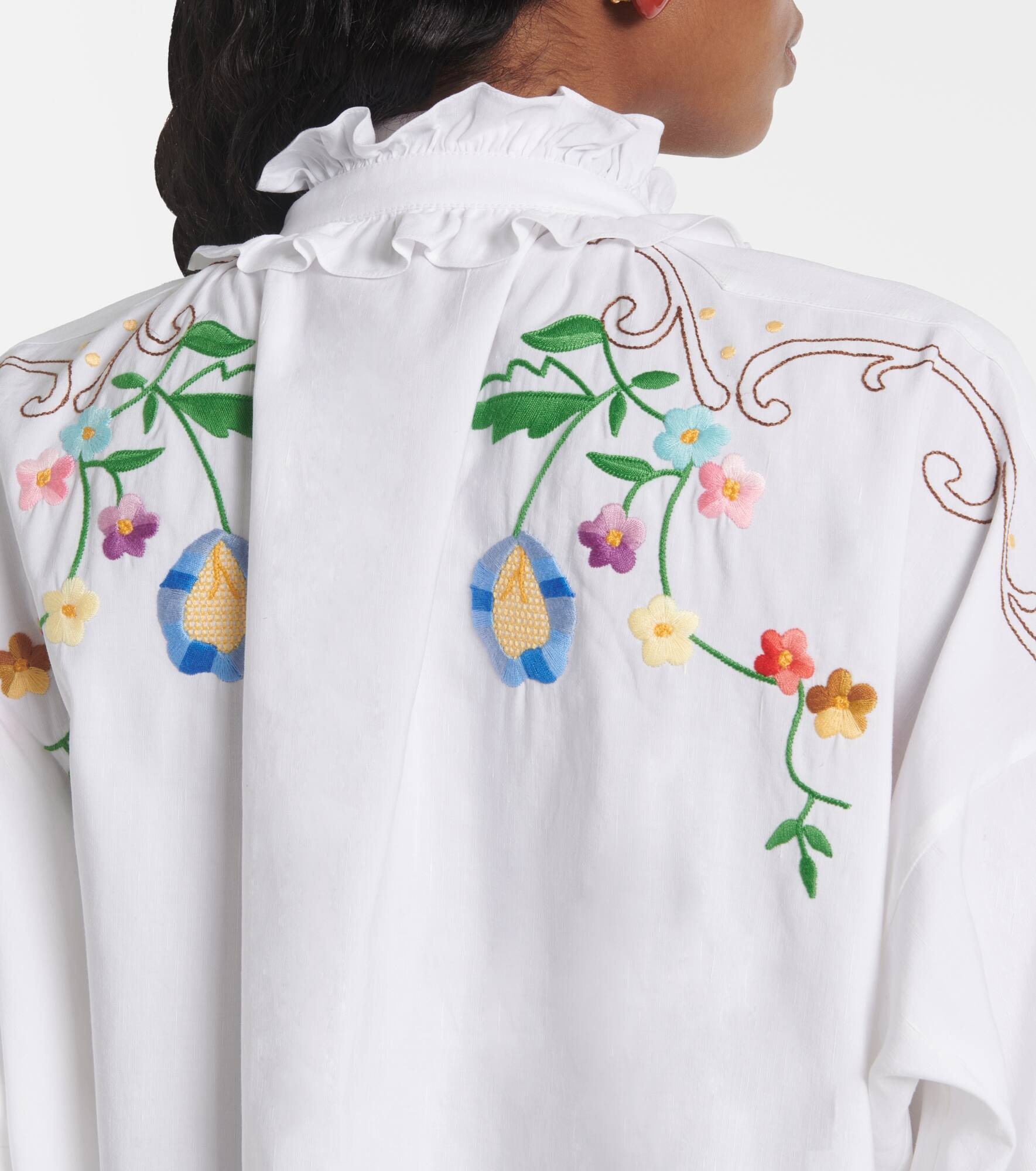 Embroidered cotton and linen blouse - 6