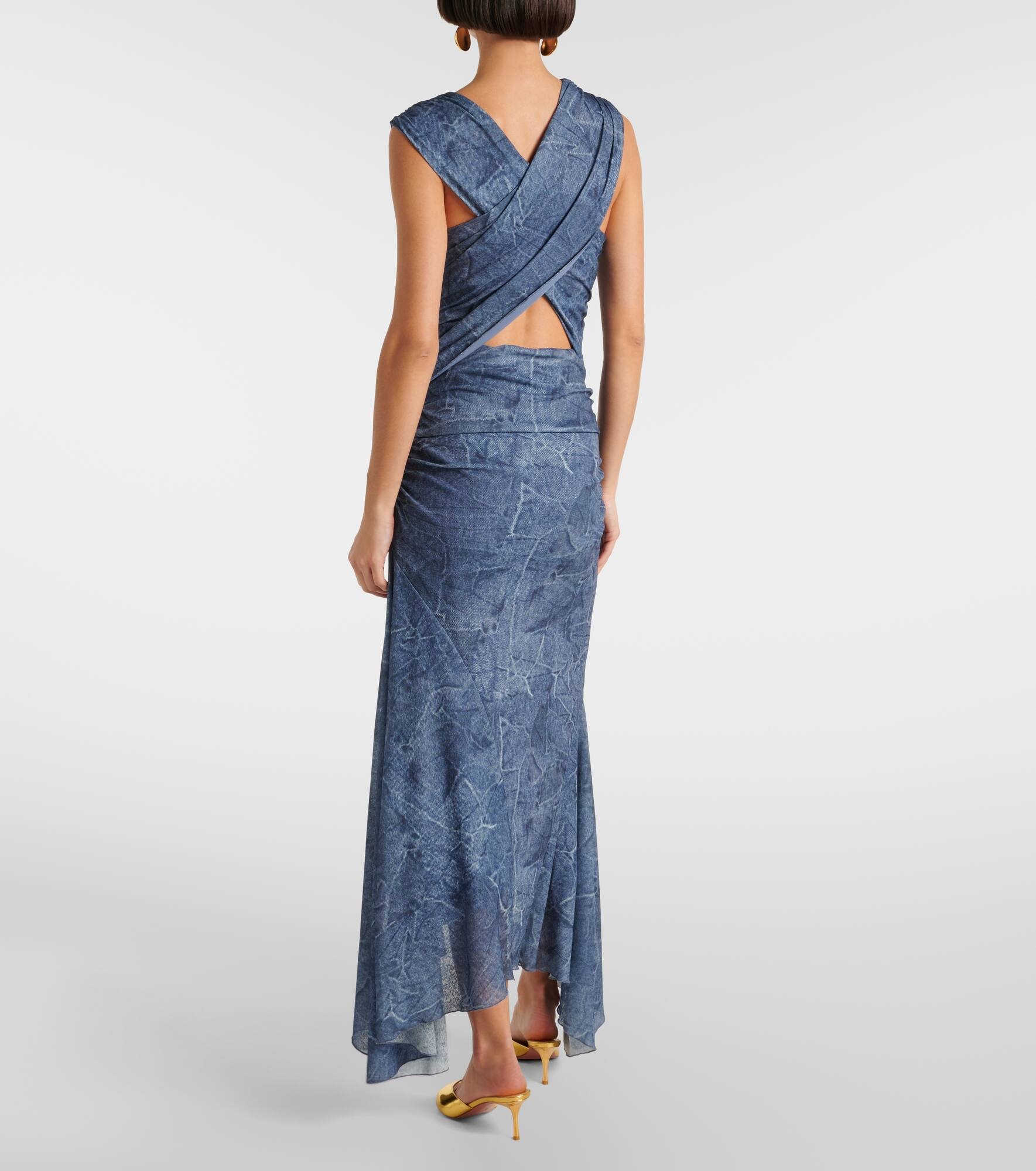 Printed ruched mesh maxi dress - 3