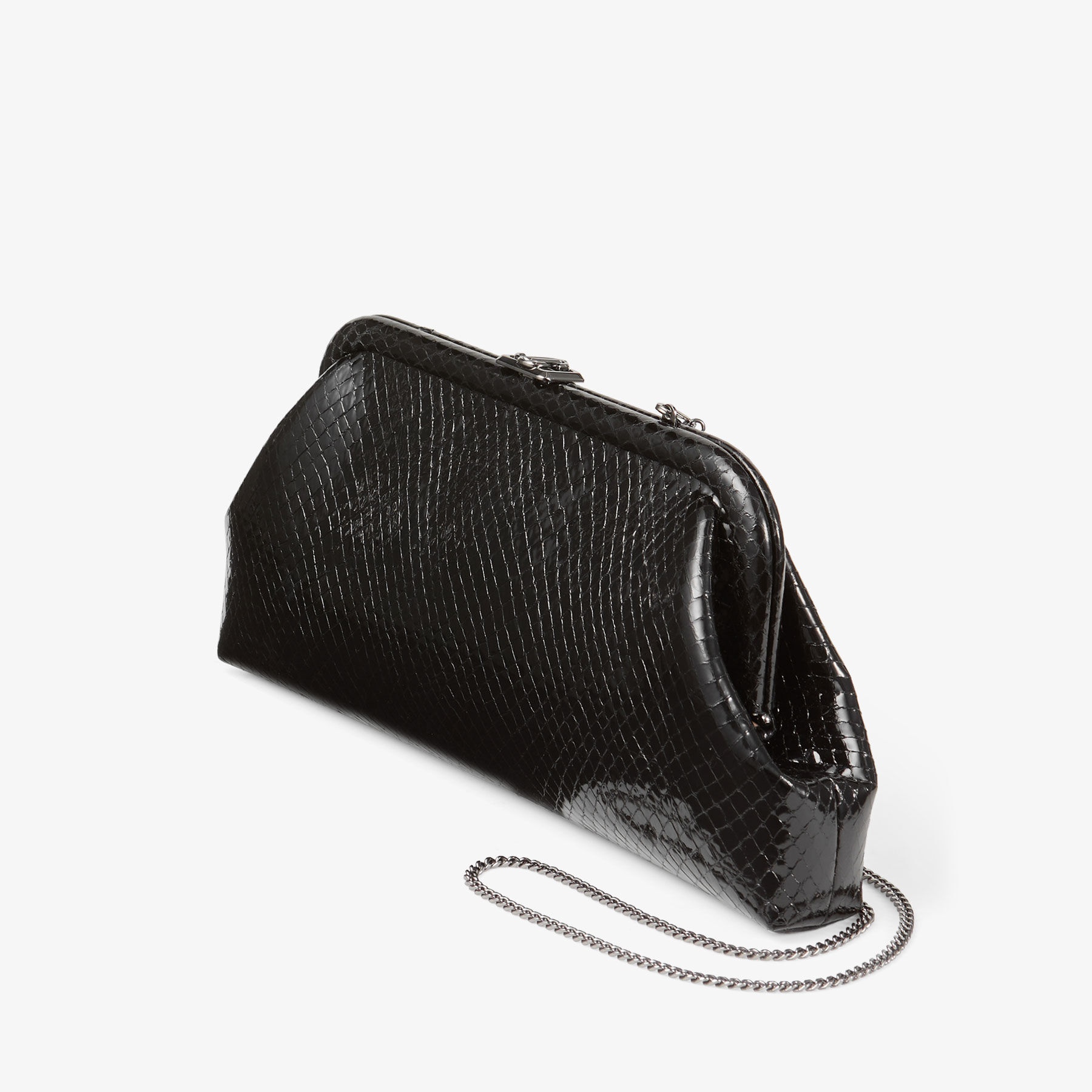 Skylar
Black Shiny Snake Printed Leather Clutch with Square JC Clasp - 3