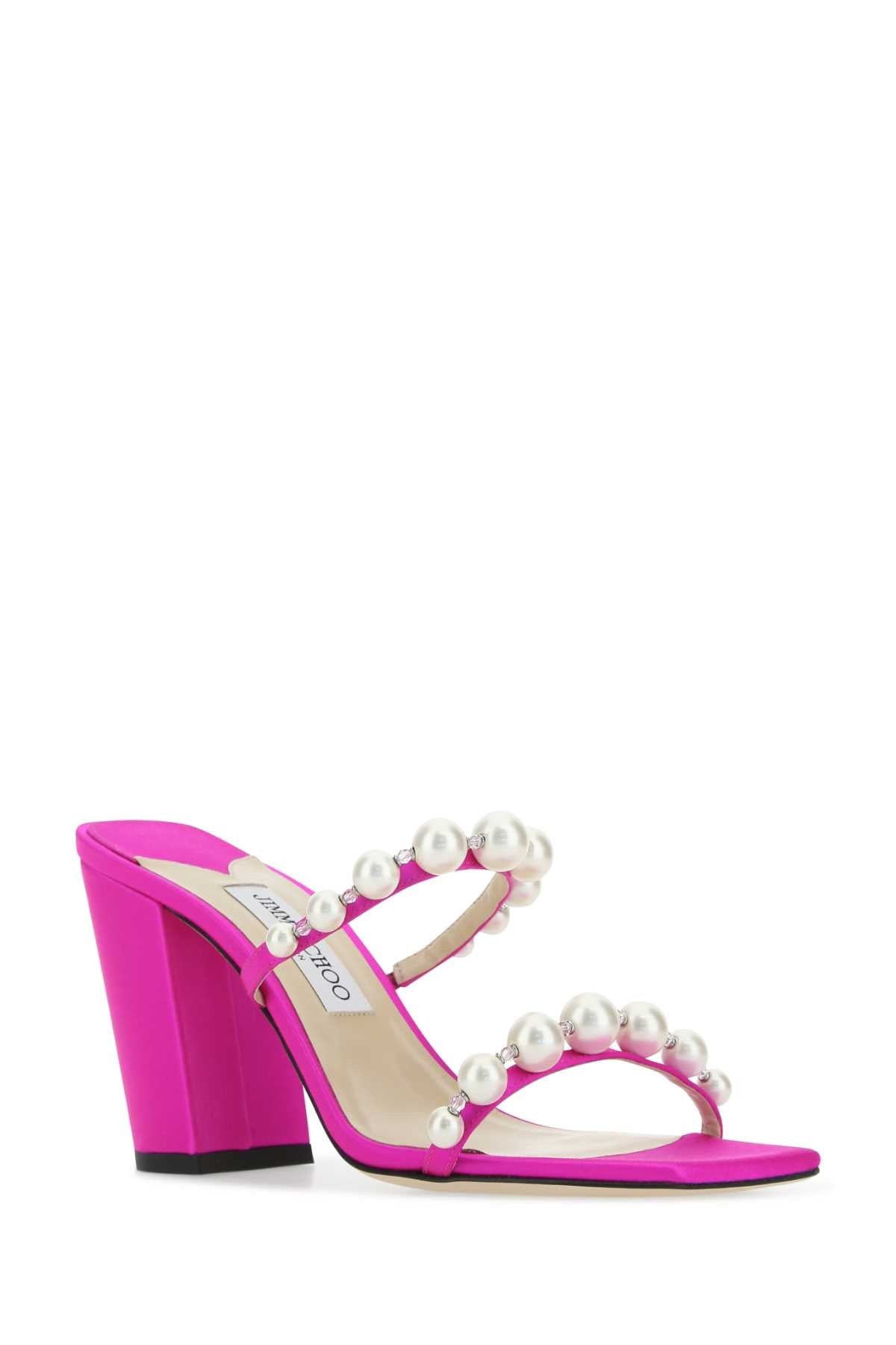 Jimmy Choo Women Fuchsia Satin Amara 85 Mules - 2