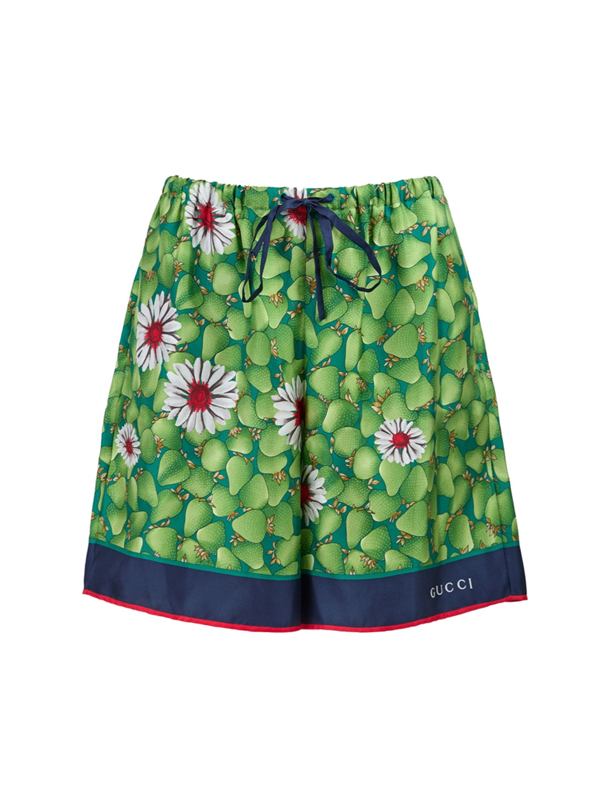 Gucci Green Flower Printed Silk Shorts - 1