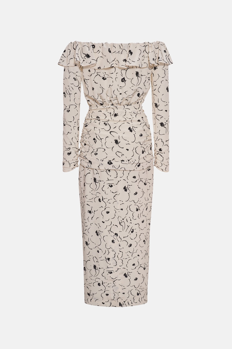 FLORAL PRINT SILK OFF THE SHOULDER DRESS - 2