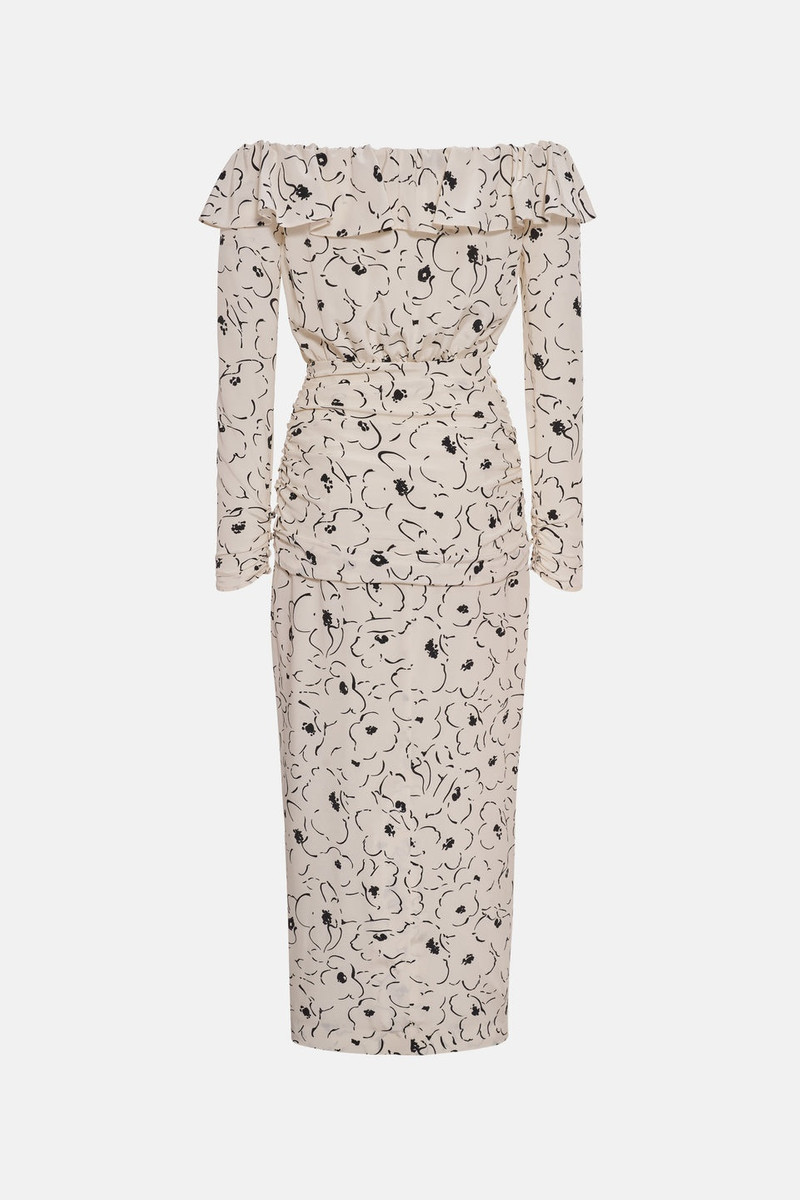 Alessandra Rich FLORAL PRINT SILK OFF THE SHOULDER DRESS outlook