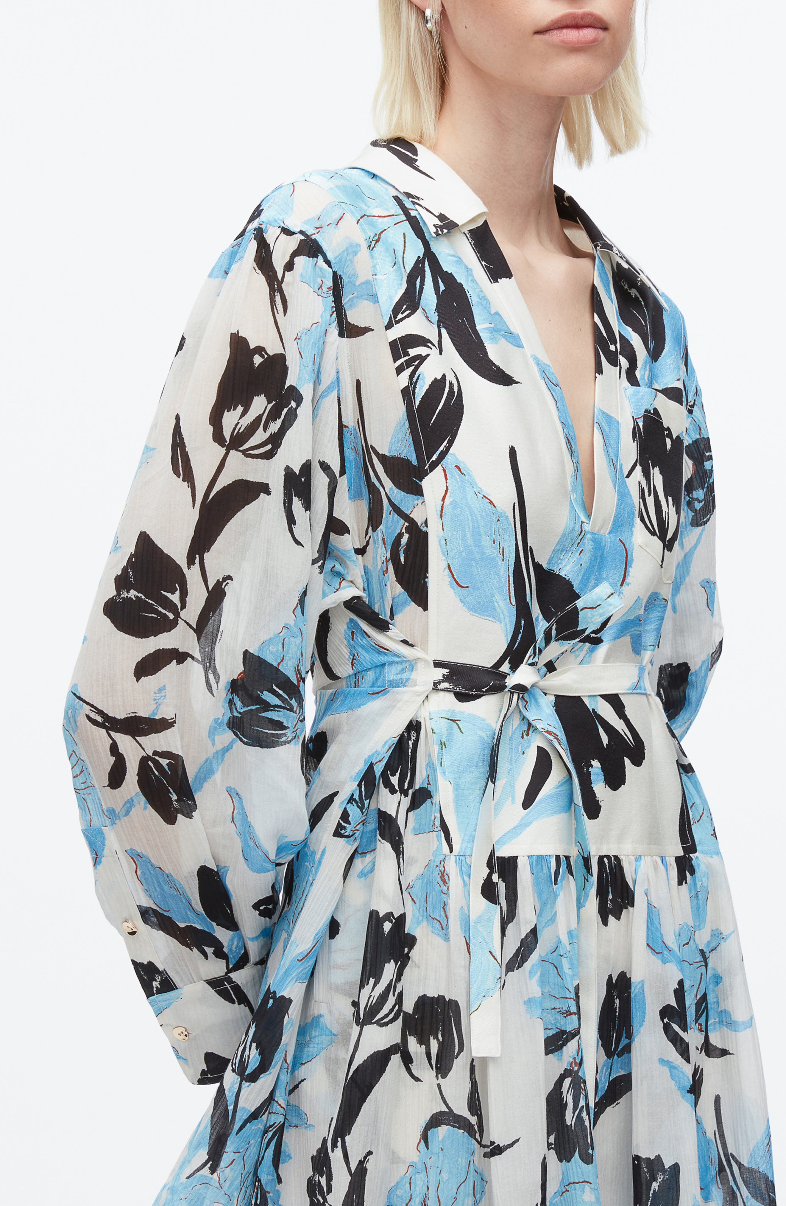 3.1 Phillip Lim Joyful Tulips Long Sleeve Silk Blend Shirtdress in Ivory Multi at Nordstrom - 4