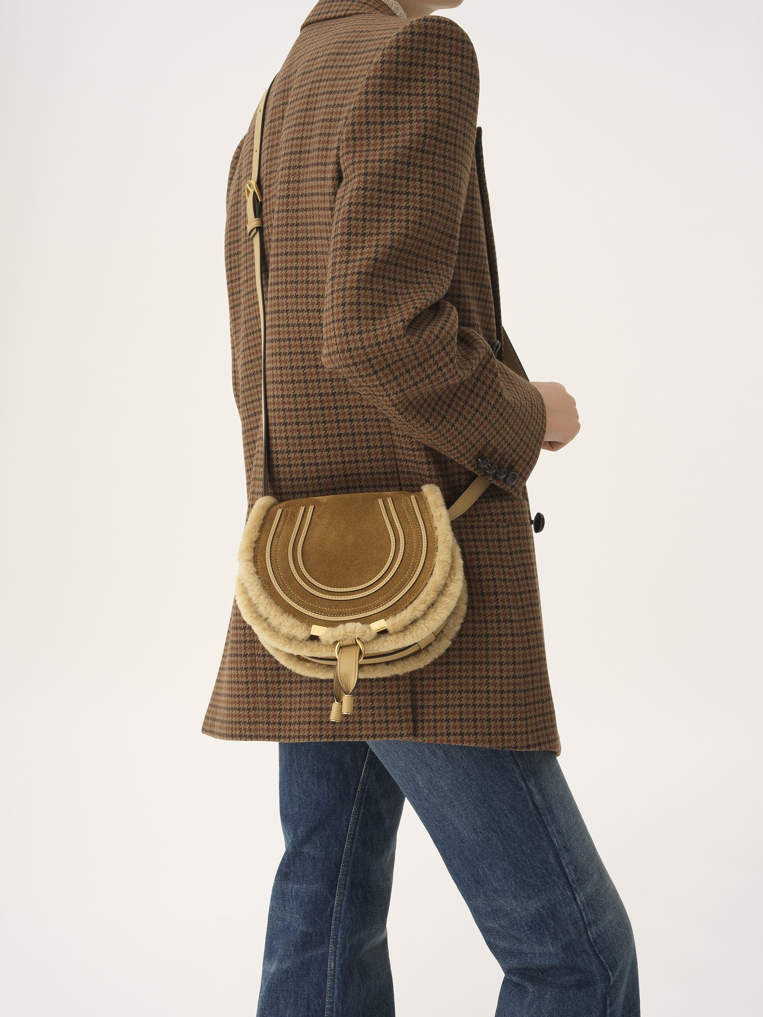 SMALL MARCIE SADDLE BAG IN SUEDE LEATHER & SHEARLING - 2