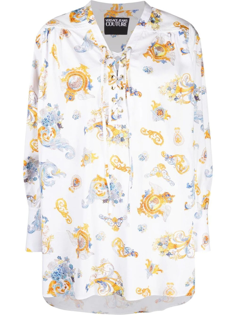 Barocco-print lace-up shirt 1