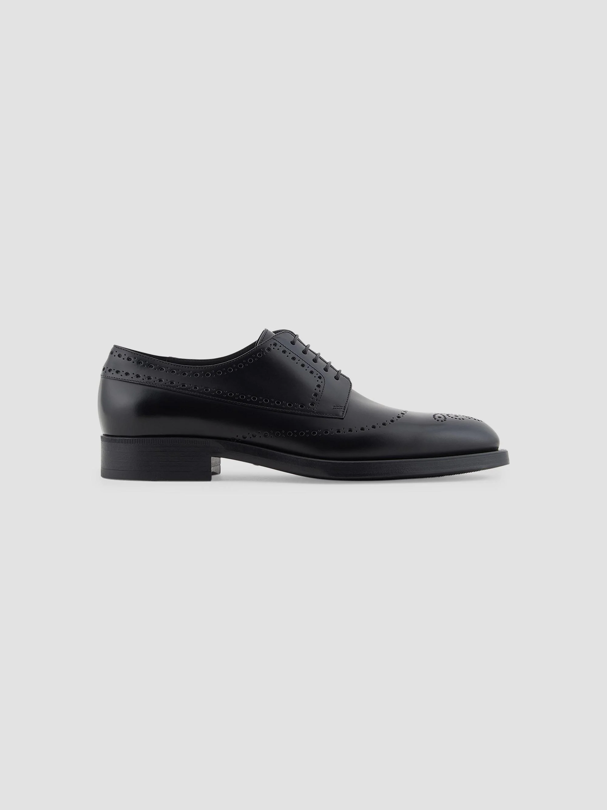 Men's Leather Brogue Derby Shoes - Black - 1