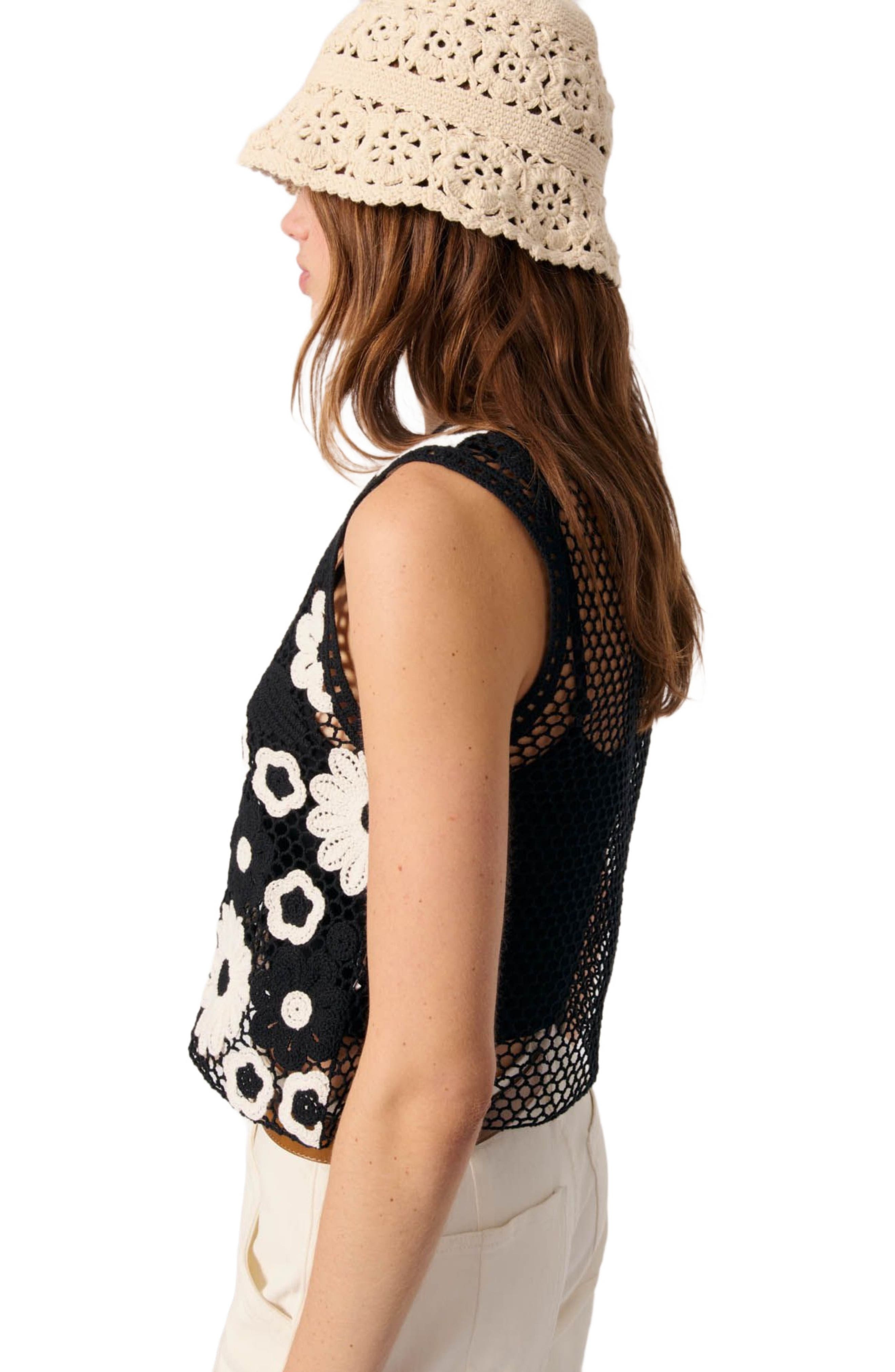 maje Floral crochet top in Black /White at Nordstrom - 8