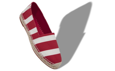 Manolo Blahnik Red and White Striped Cotton Espadrilles outlook