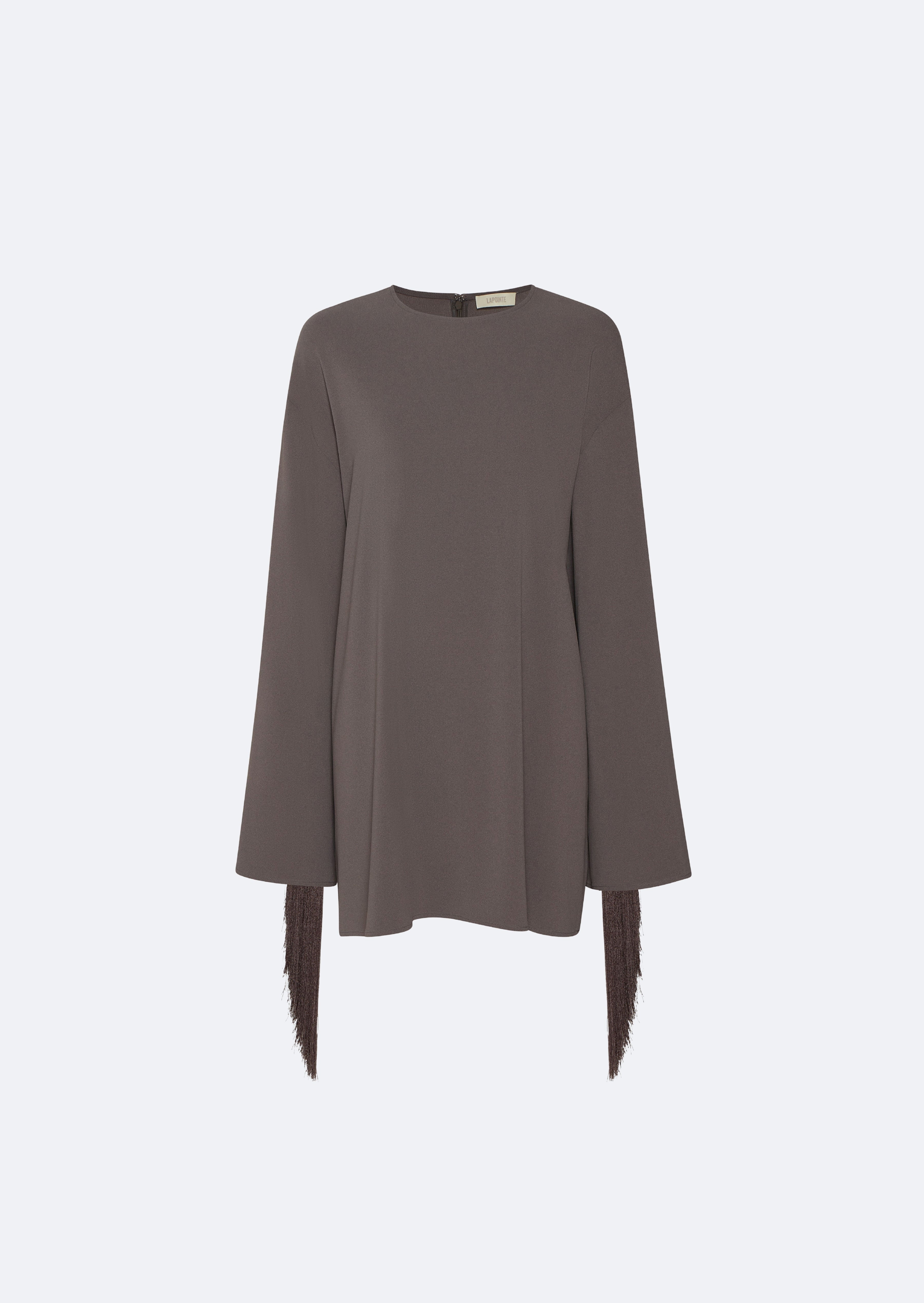 Crepe Shift Dress With Fringe - 1