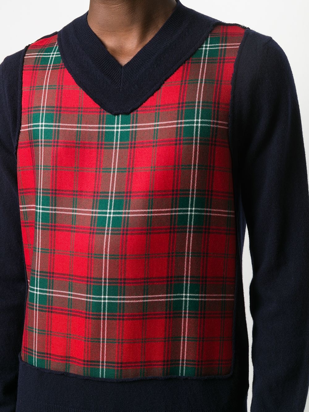 tartan check V-neck wool jumper - 5