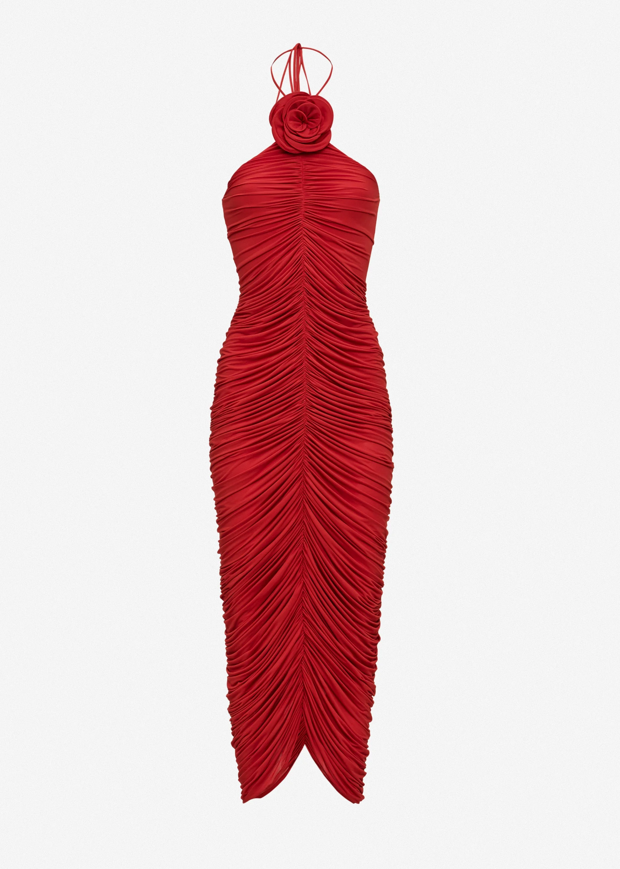 Ruched halterneck flower dress in red - 1