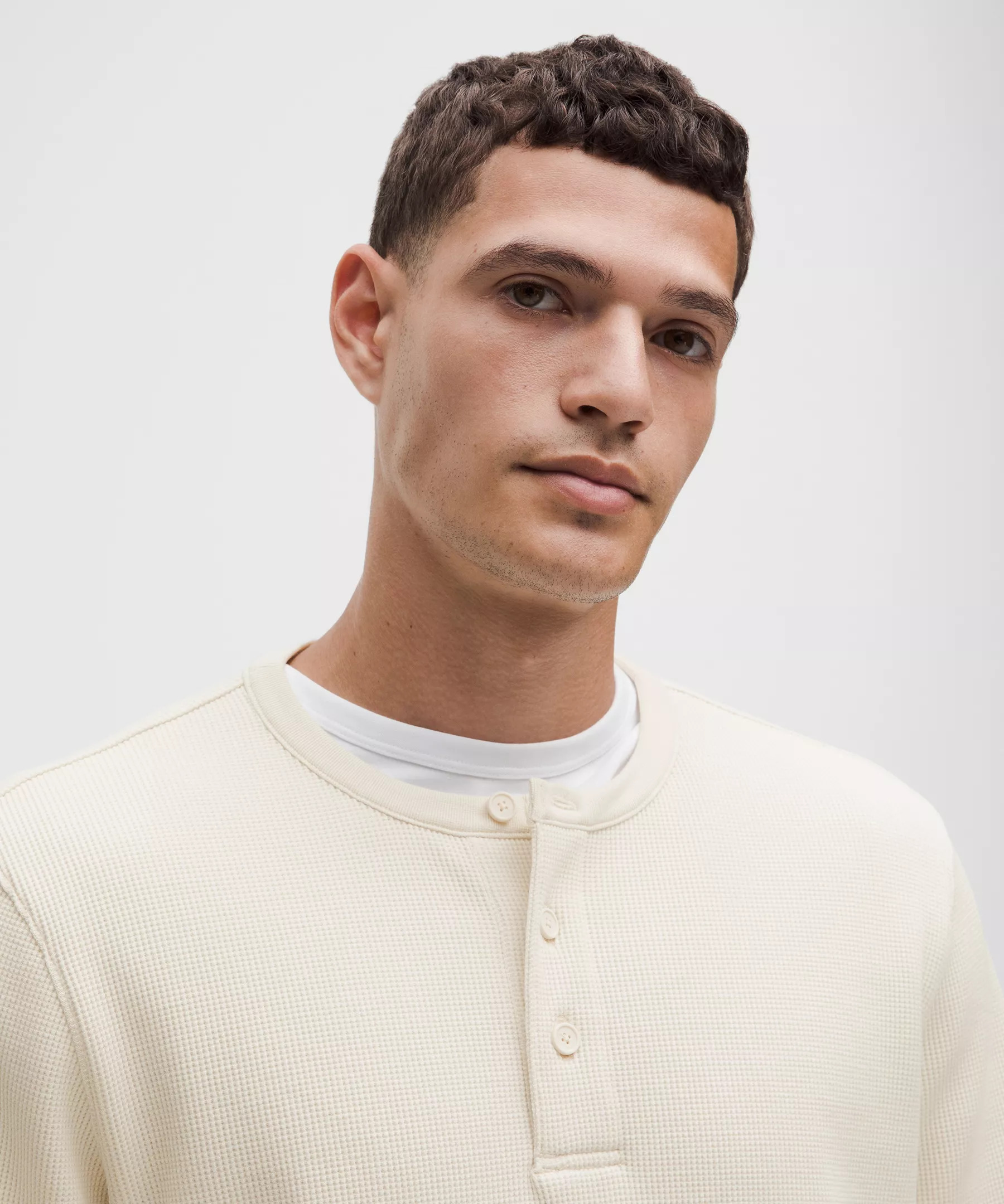 Cotton-Blend Waffle Knit Long-Sleeve Henley - 4