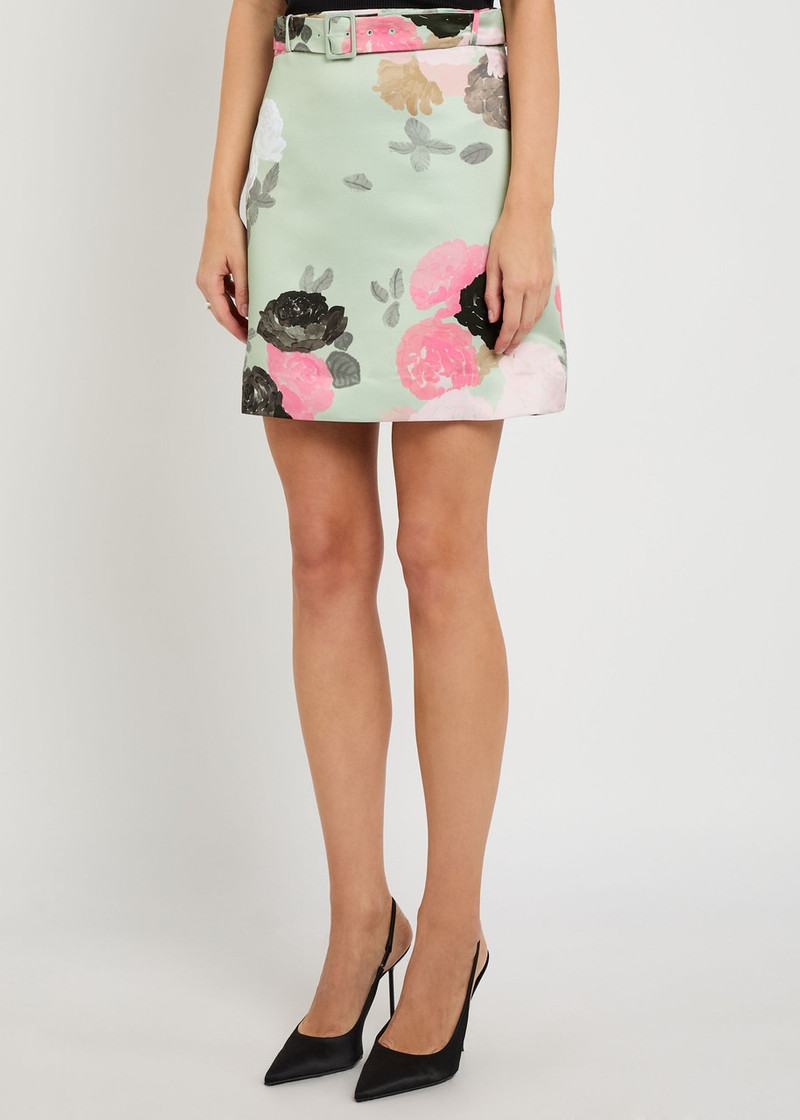 BERNADETTE Bernadette Eva Belted Floral-print Satin Skirt outlook