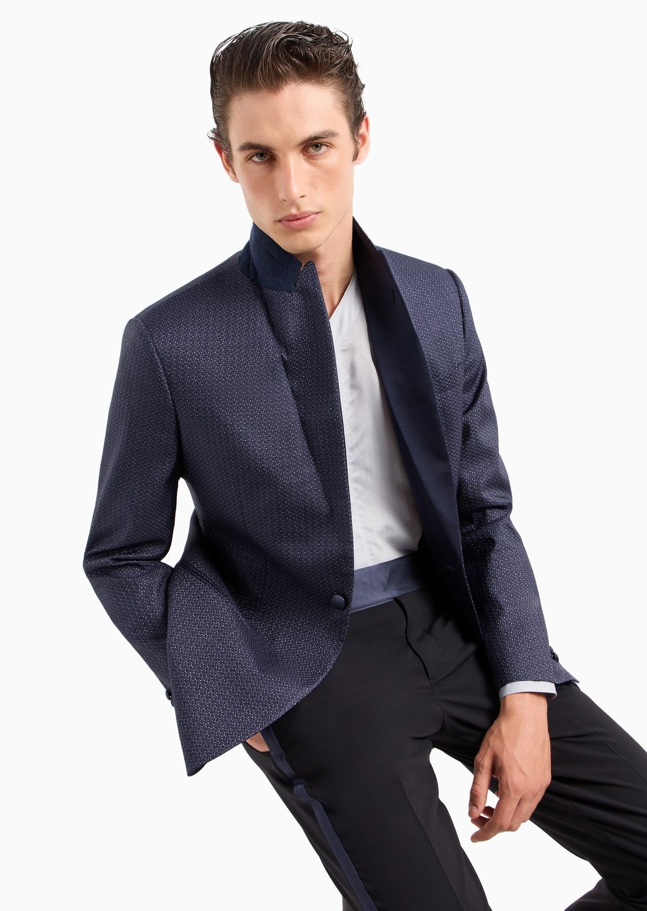 Soho line single-breasted tuxedo jacket in silk-blend jacquard - 6