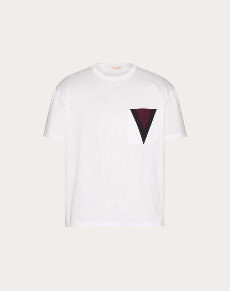 COTTON T-SHIRT WITH INLAID V DETAIL 1