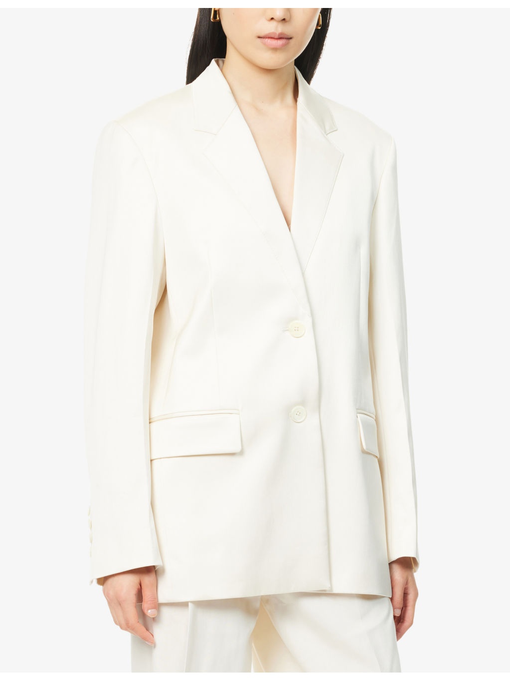 Stitched-Notch-Lapels Single-Breasted Stretch-Woven Blazer - 3
