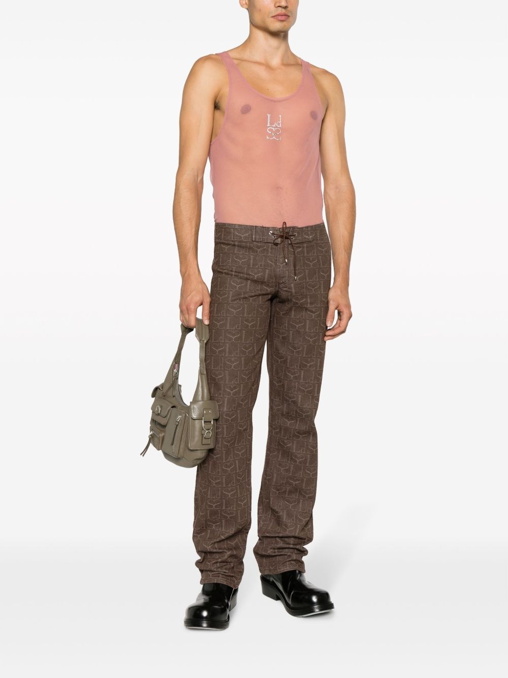 monogram-print denim cargo pants - 2