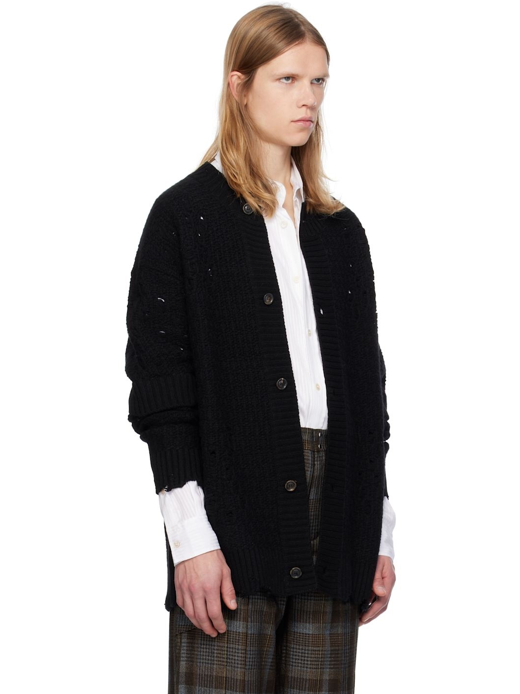 Black Roghen Wool Long Cardigan - 2