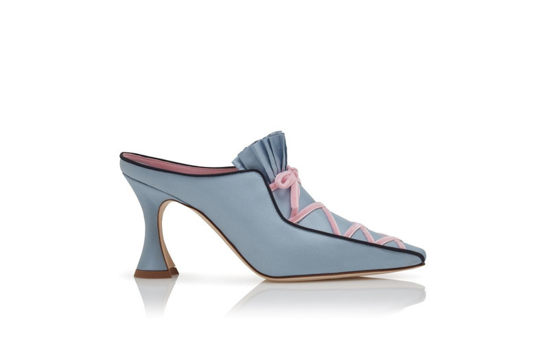 Blue Silk Criss-Cross Detail Mules 1