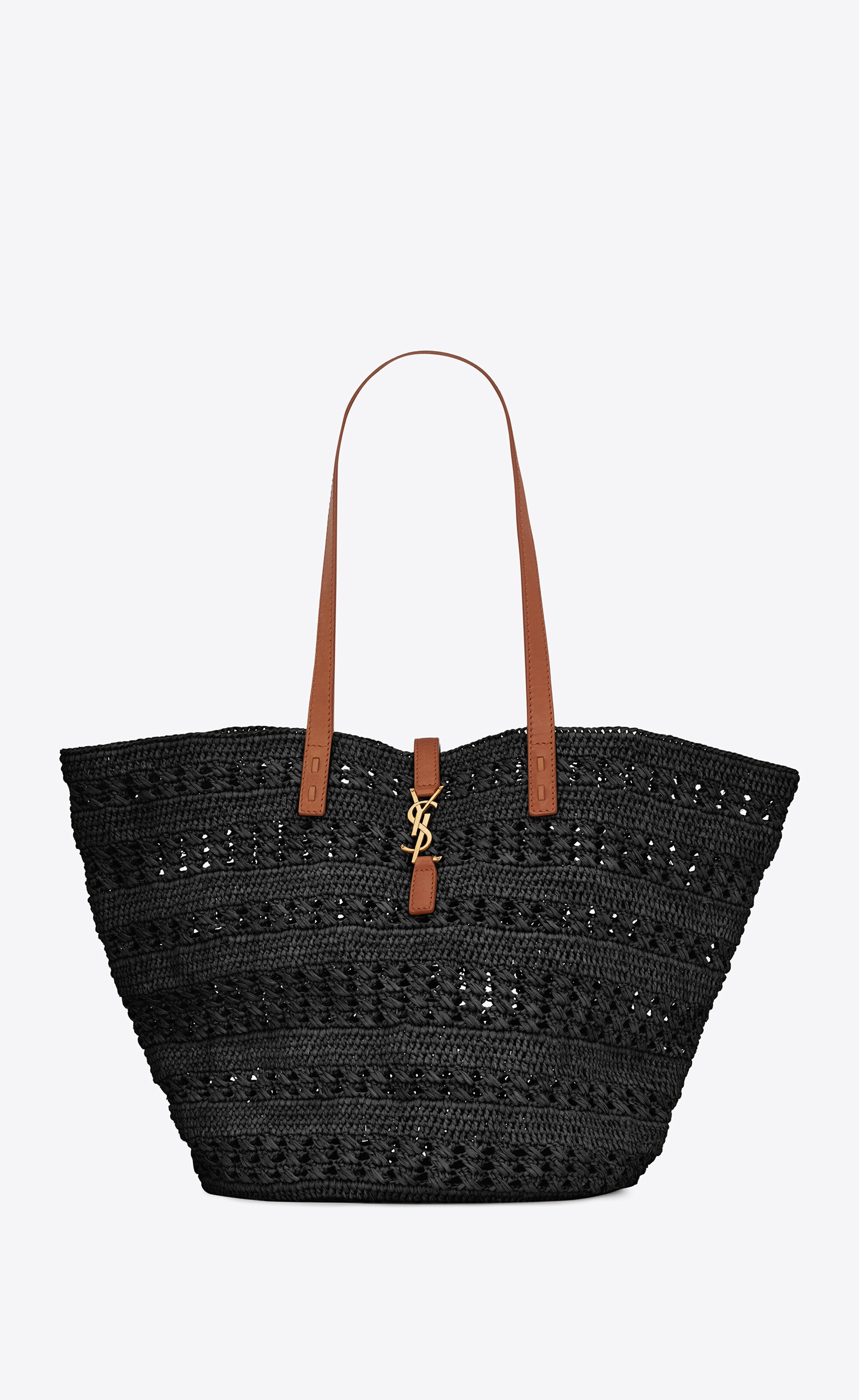 panier medium bag in crochet raffia and smooth leather - 1