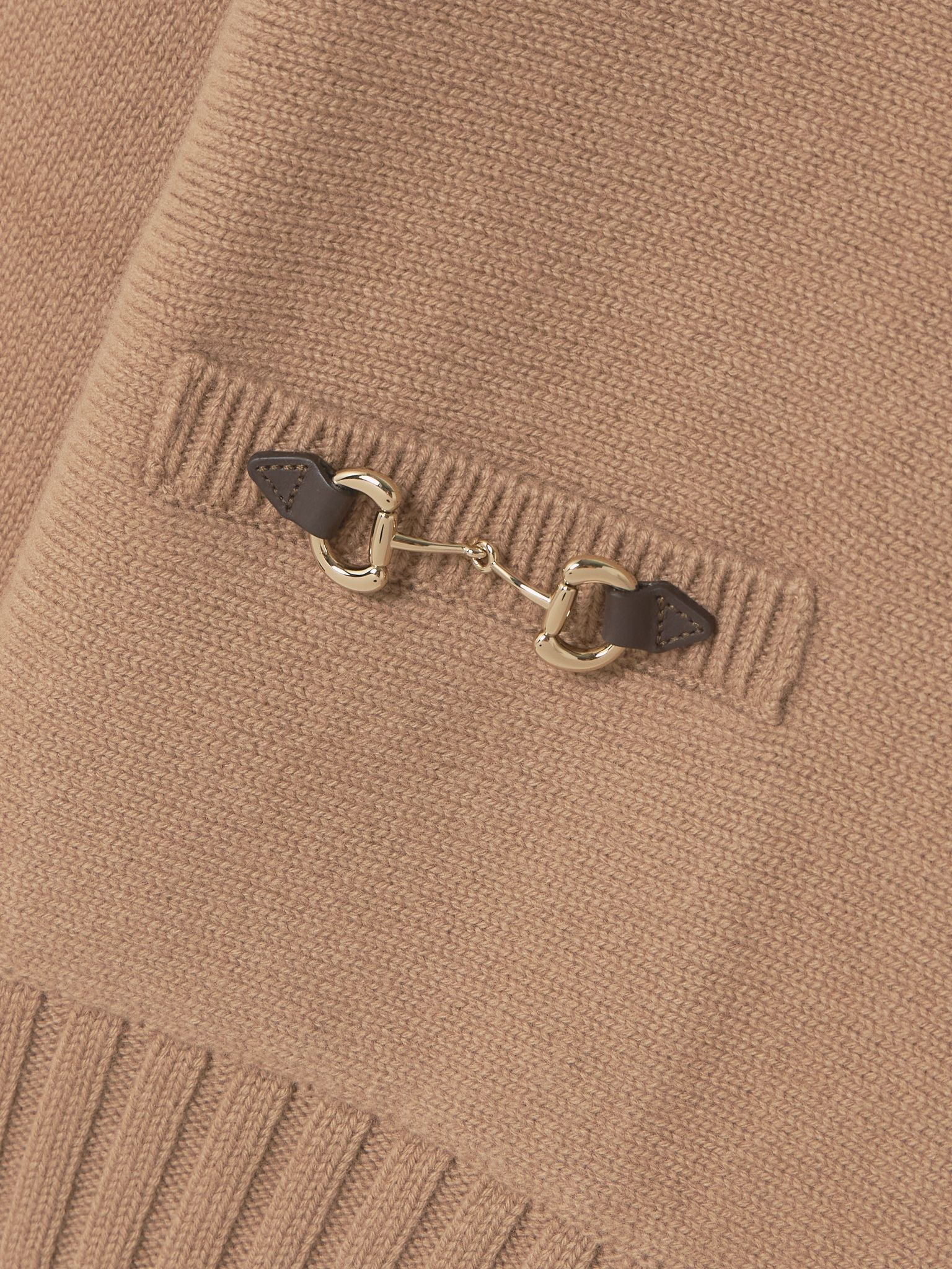 Horsebit-embellished leather-trimmed wool and cashmere-blend sweater Brown - 5
