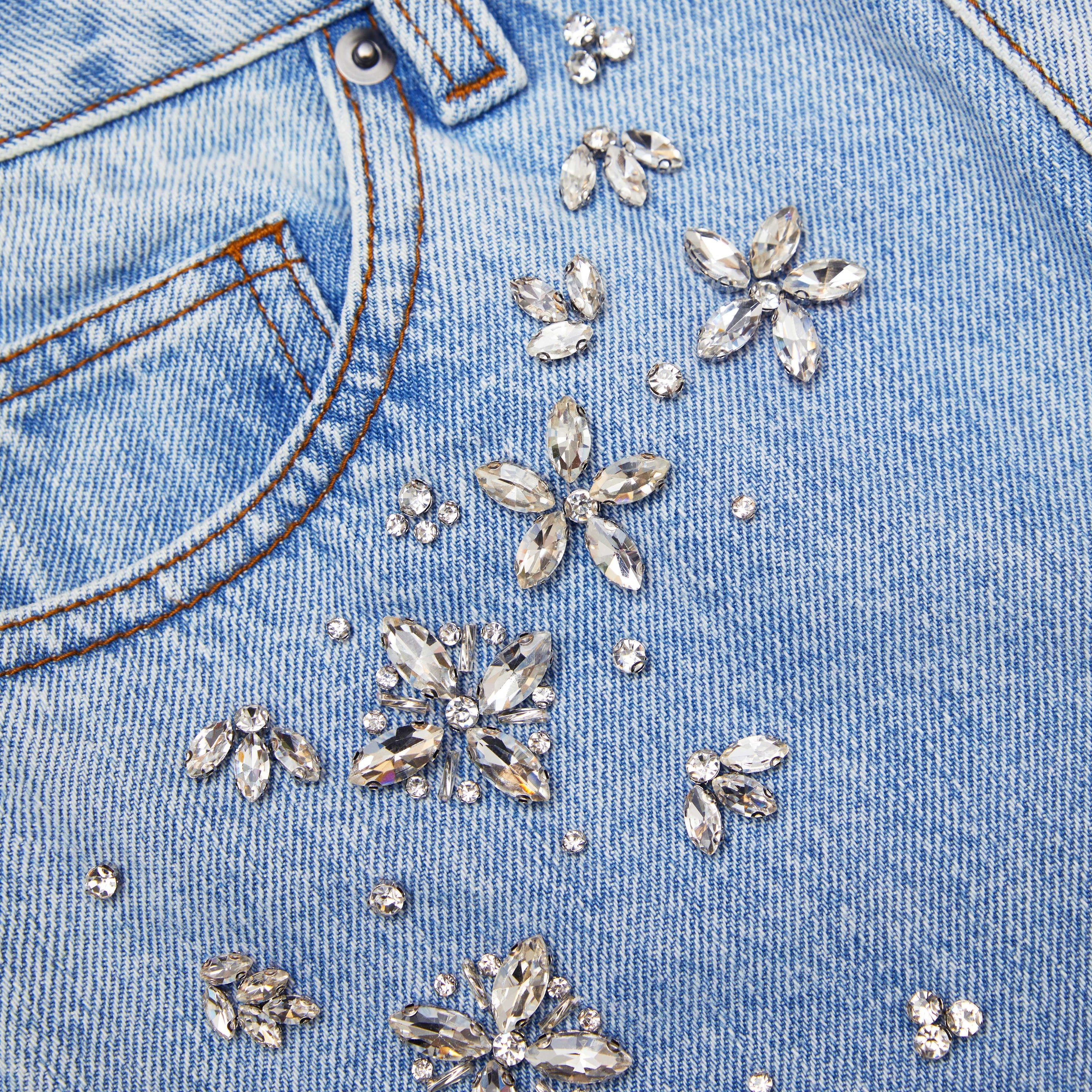 Blue Embellished Jeans - 5