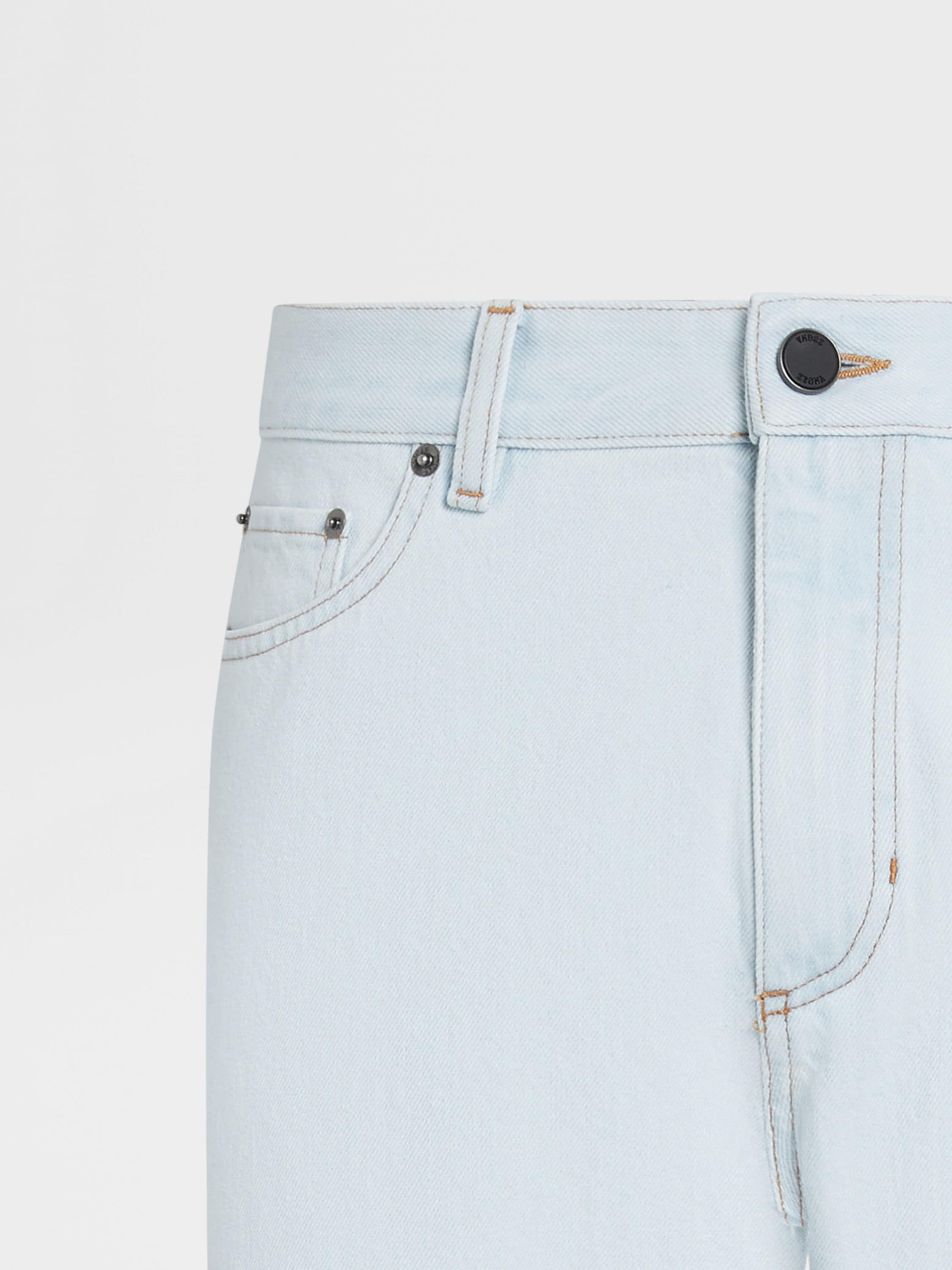 LIGHT BLUE BLEACHED COTTON ROCCIA JEANS - 3