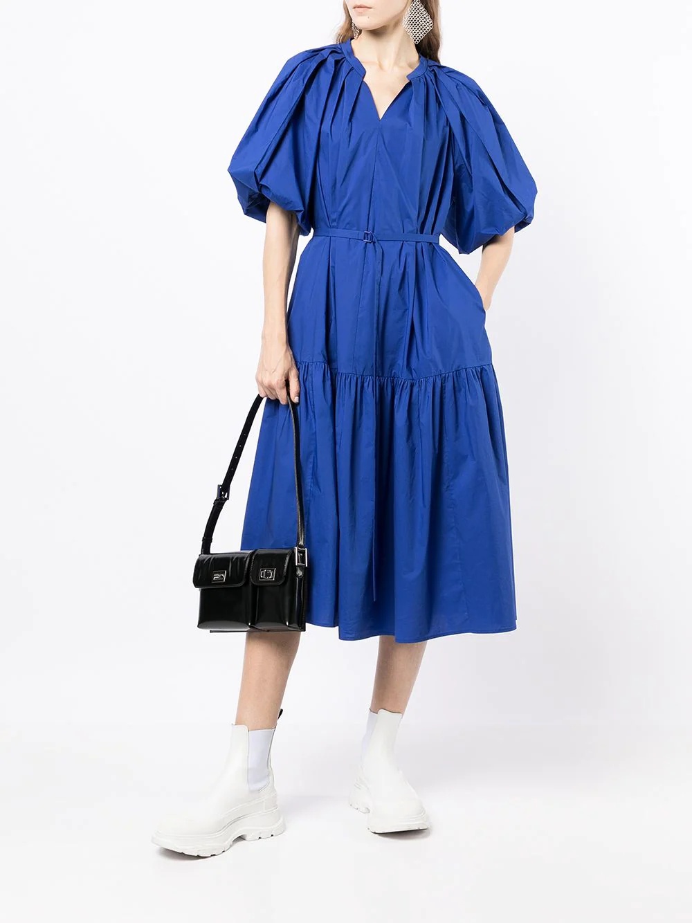 puff-sleeve midi shirt dress - 2