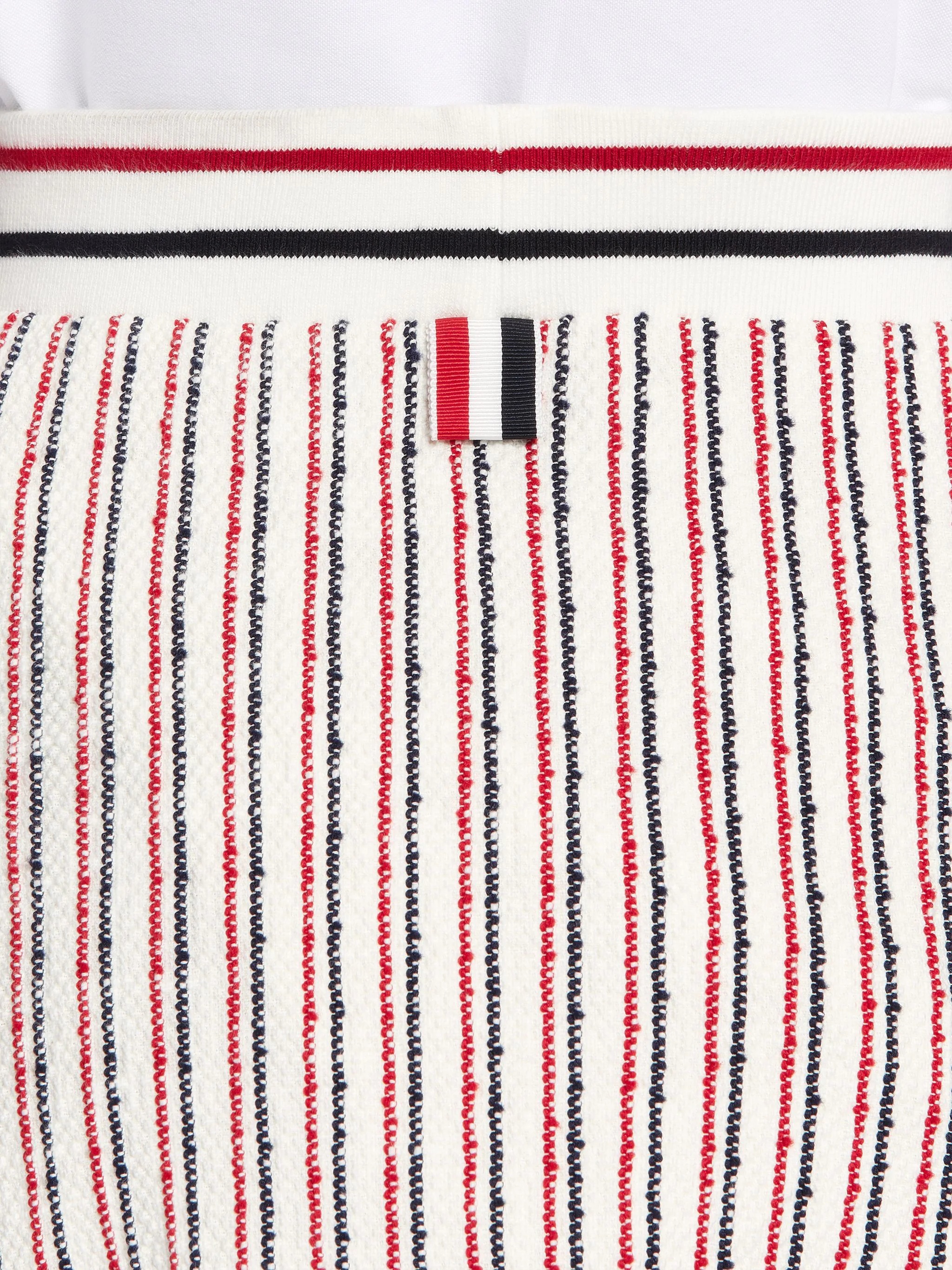 Multicolor Textured Cotton Tweed Multicolor Stripe Flared Skirt - 6