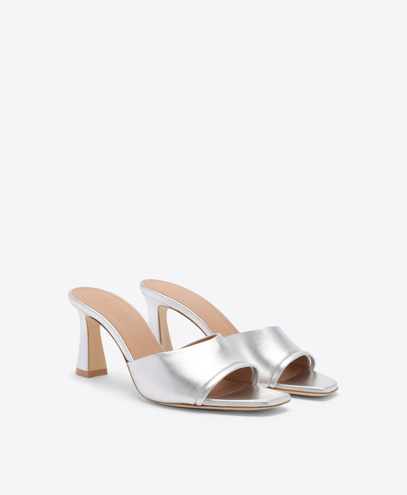 MALONE SOULIERS Roxanne 70 Silver Metallic Leather Sandals outlook