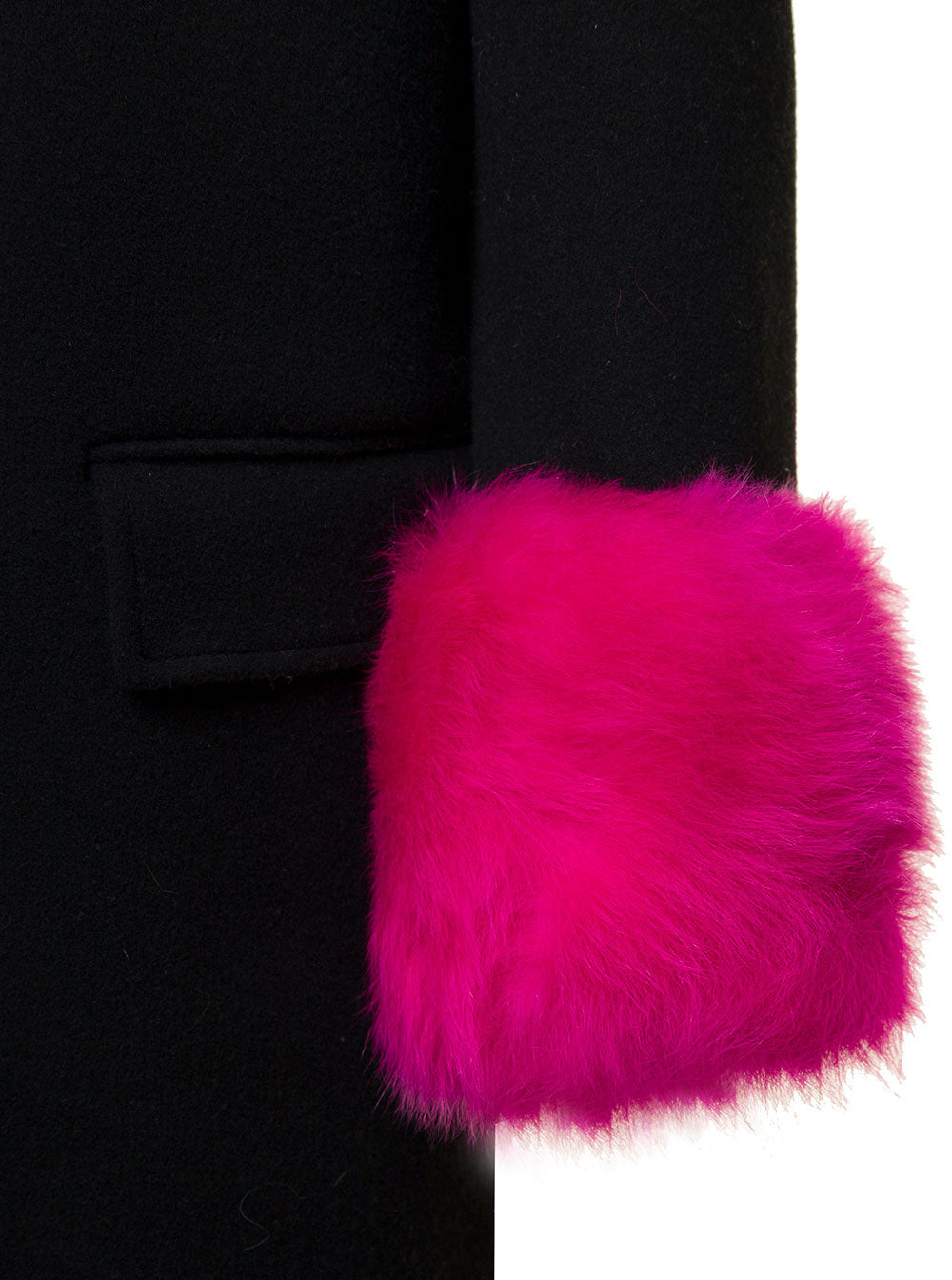 Gucci Women Black Single-Breasted Coat With Detachable Shearling Collar And Cuff In Wool And Cashmer - 3