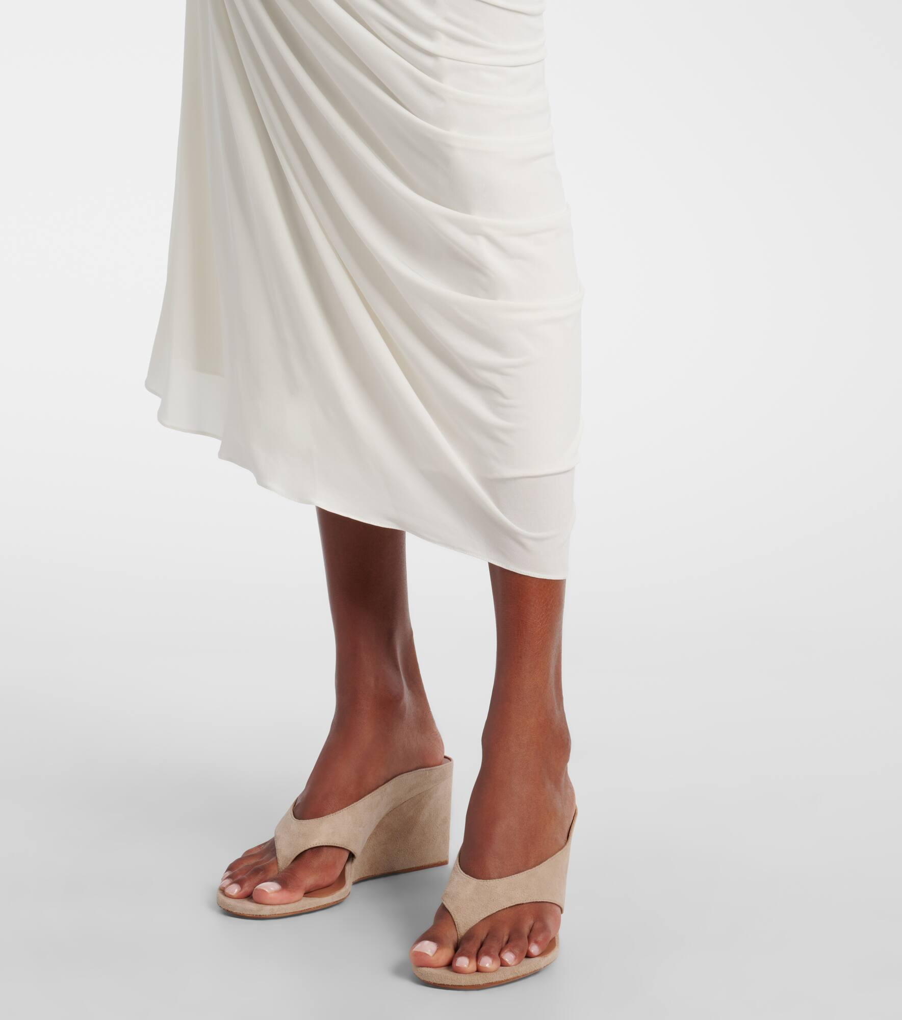 Asymmetric gathered jersey maxi dress - 6