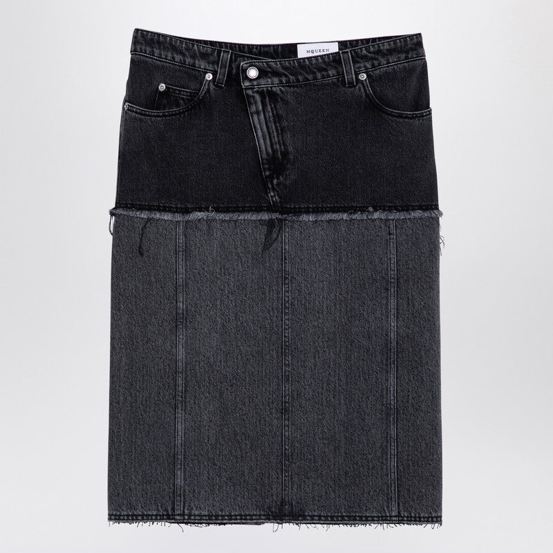 Alexander Mcqueen Two-Tone Black Denim Skirt Women - 1