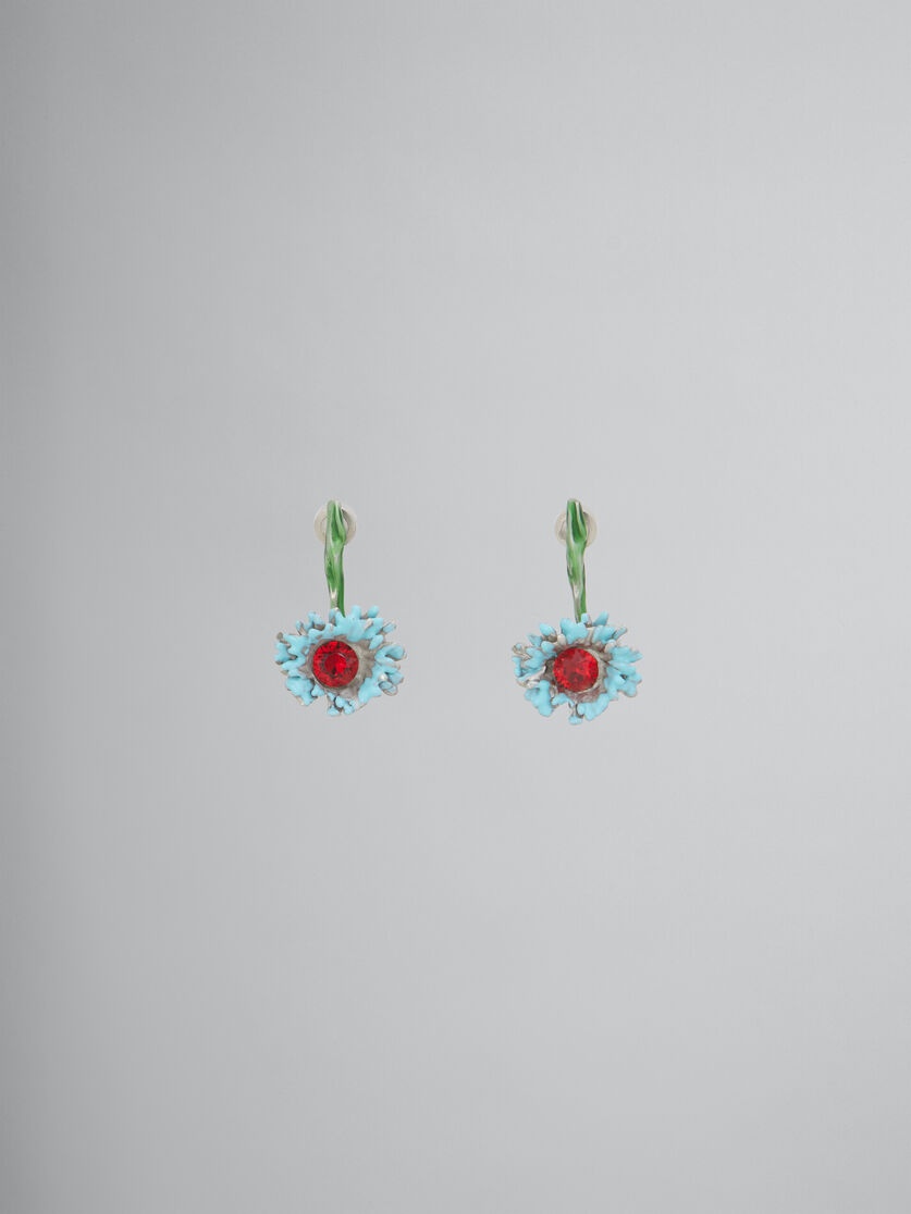 ENAMELED METAL AND STONES FLOWER POP DROP EARRINGS - 1