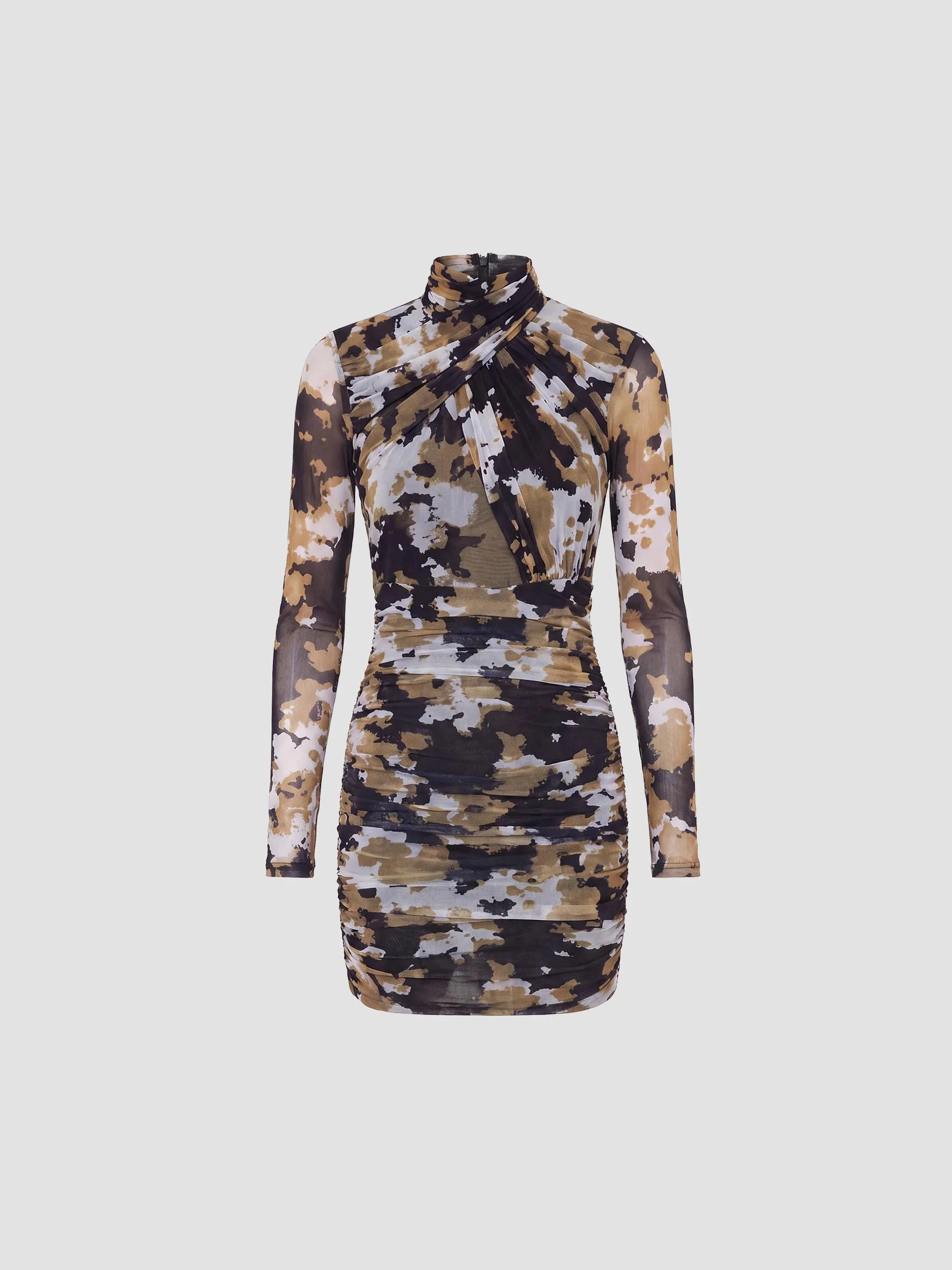 Women's Kaia Mesh Gathered Mini Dress - Umber Dapple - 1