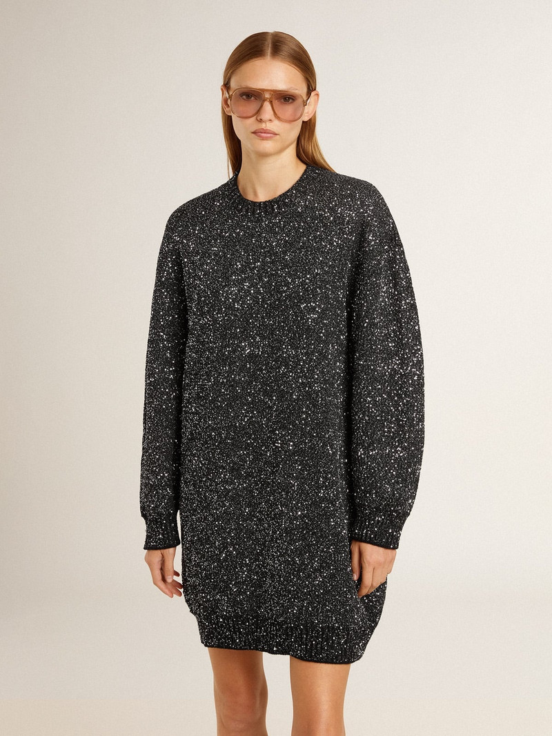 Golden Goose Women's black crew neck dress with all-over silver sequins outlook
