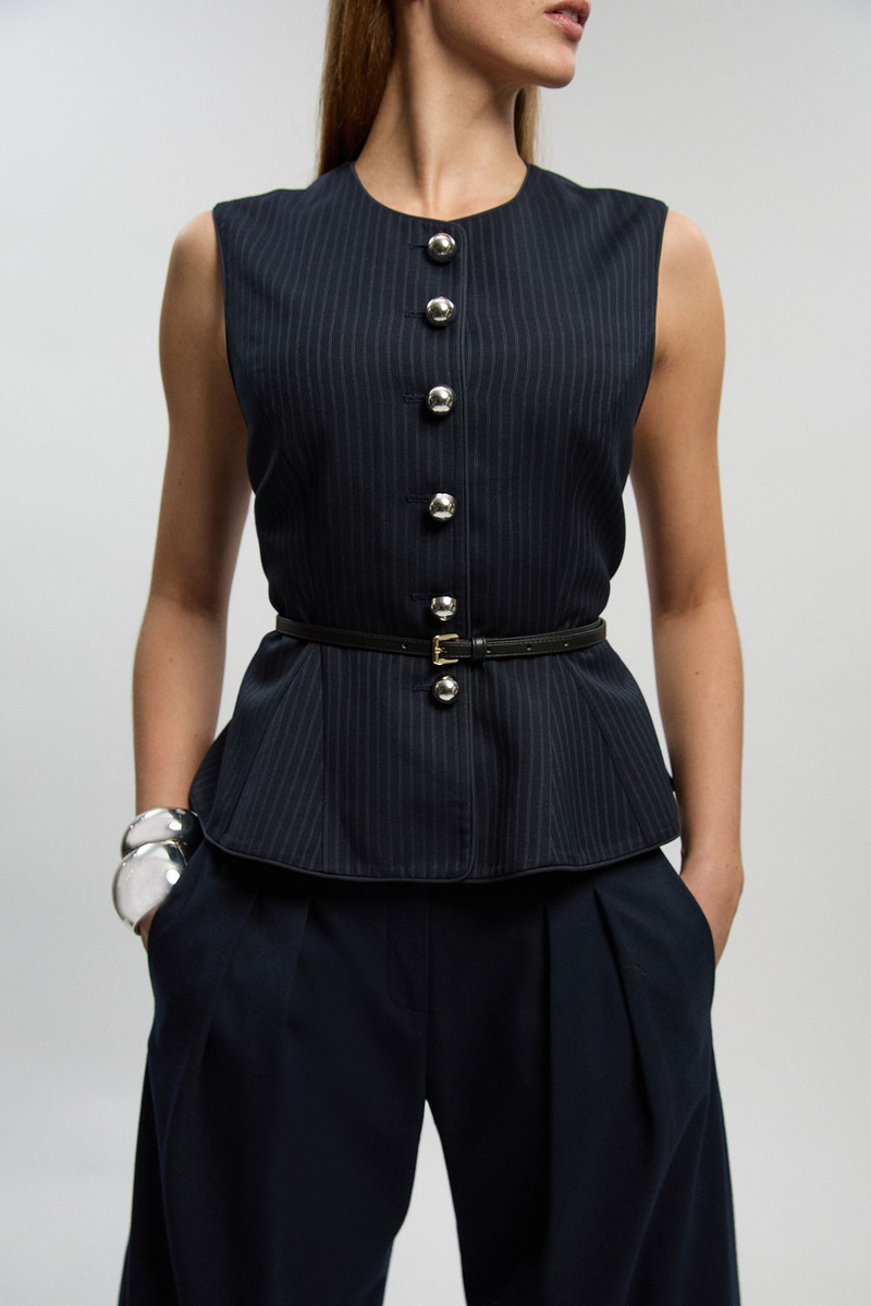 KAREN MILLEN Tailored Pinstripe Belted Peplum Jacket outlook