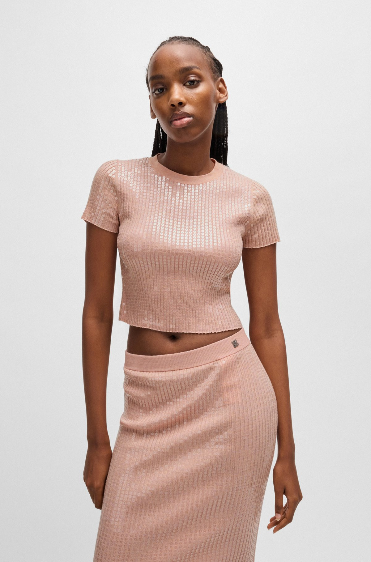 RIBBED SWEATER WITH TRANSPARENT SEQUINS IN SLIM FIT - 2