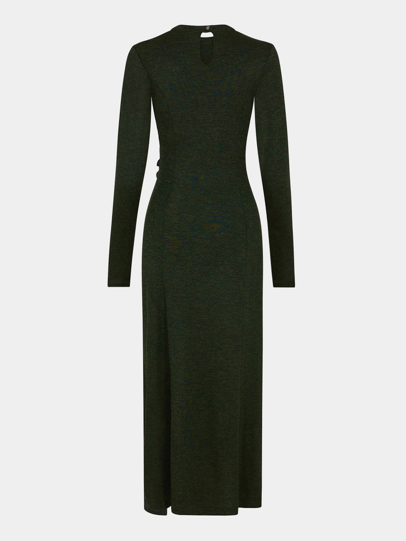 rabanne KHAKI DRAP PRESSION DRESS IN WOOL JERSEY - 23ajro654la0309 |  REVERSIBLE