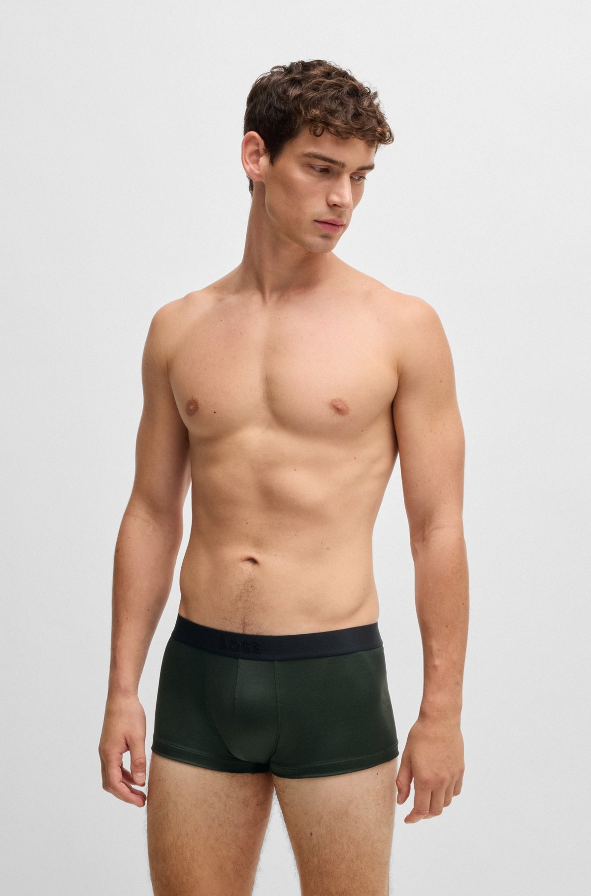 SHINY-PIQUÉ REGULAR-RISE TRUNKS WITH LOGO WAISTBAND - 2