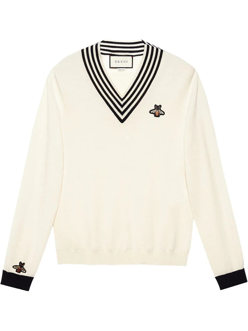 V-neck bee appliqué knit - 1
