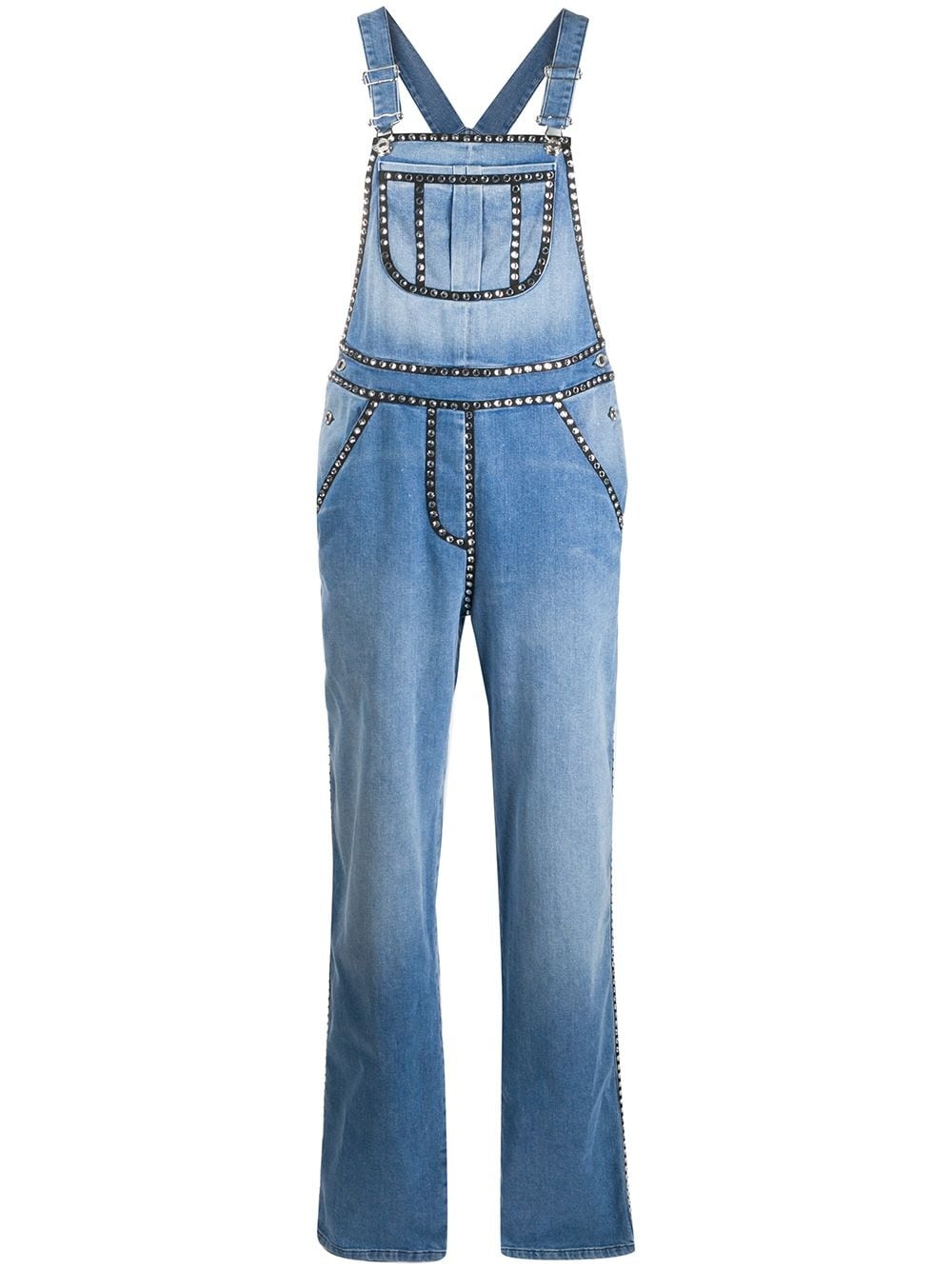 crystal-embellished denim dungarees - 1