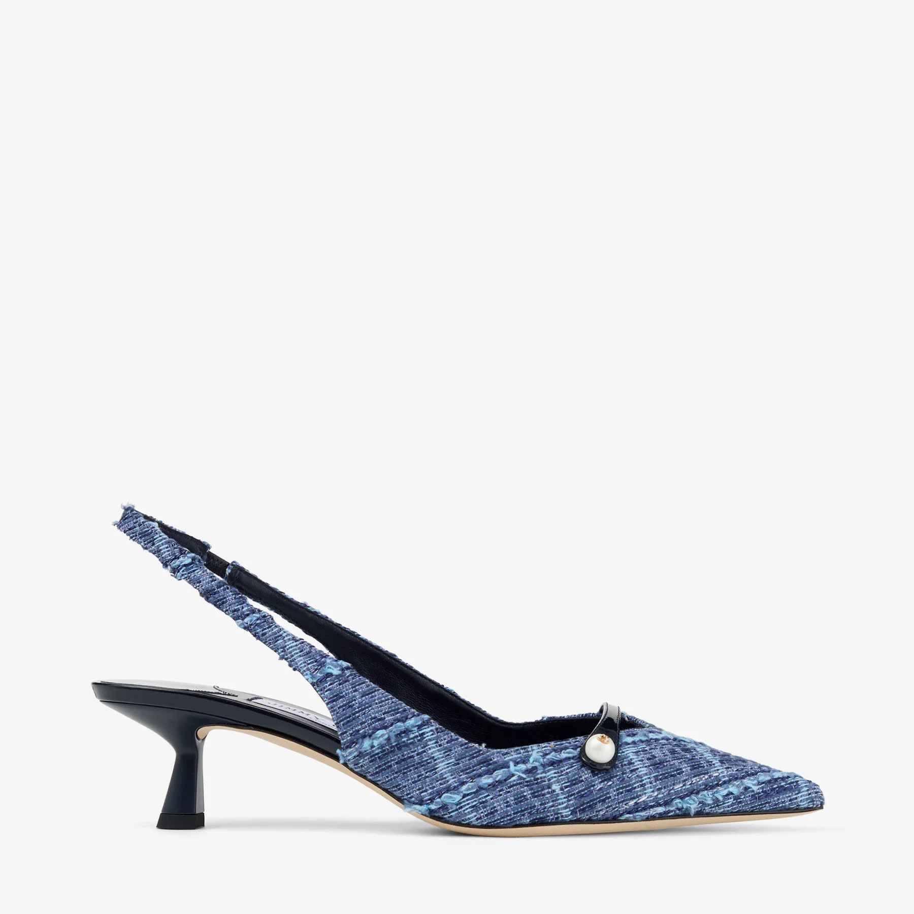 Amita 45 Marine Crosshatch Denim and Patent Leather Slingbacks - 1